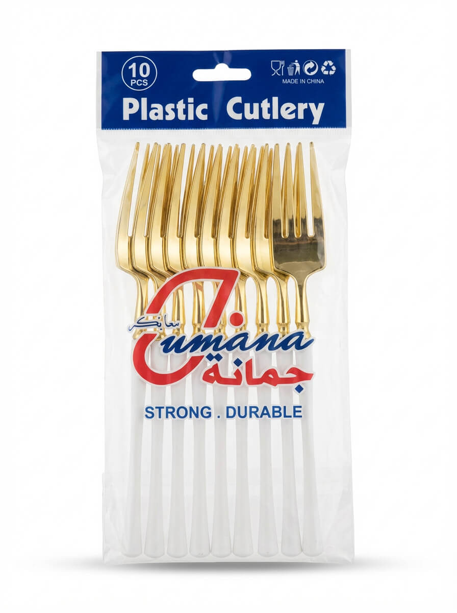 Jumana Gold and White Plastic Forks 10 Pieces