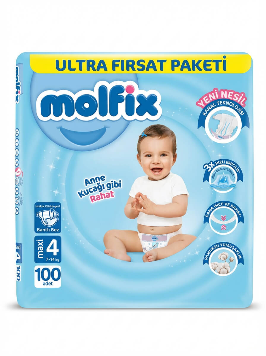 Molfix Baby Diapers Maxi Size 4 (7-14 kg) 100 Count