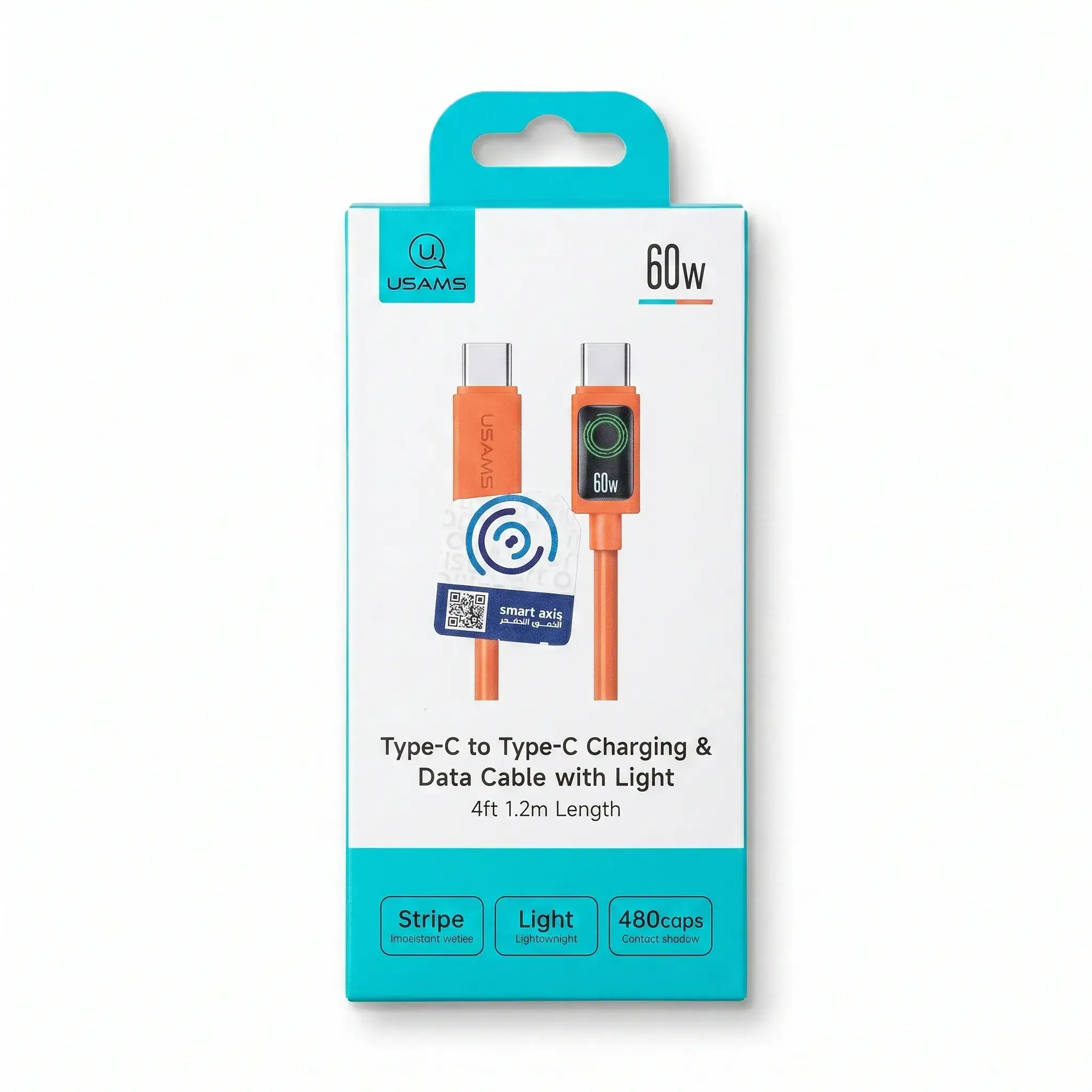 Usams Type-C to Type-C Charging & Data Cable with Light - 60W