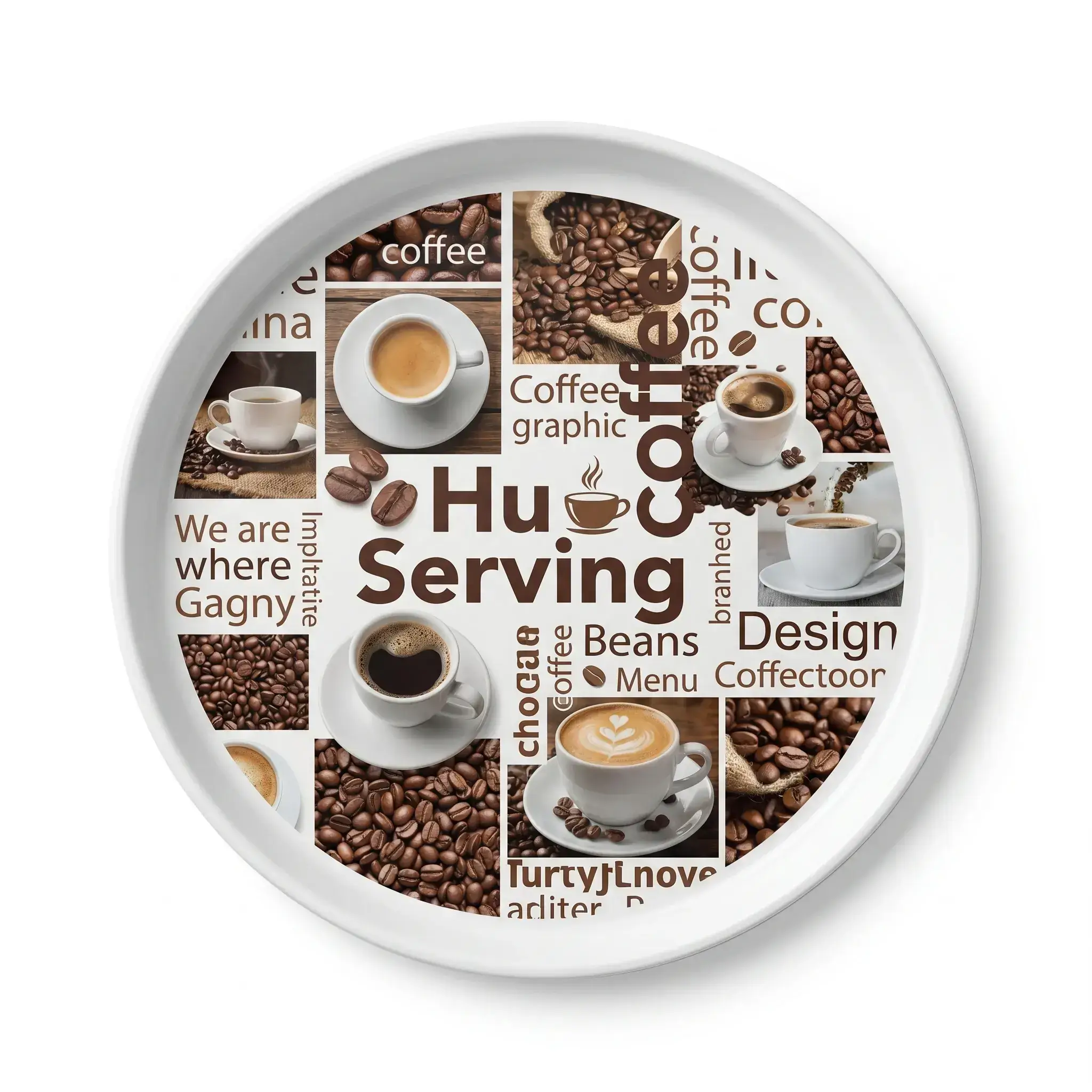 Round Melamine Serving Tray with Coffee Design