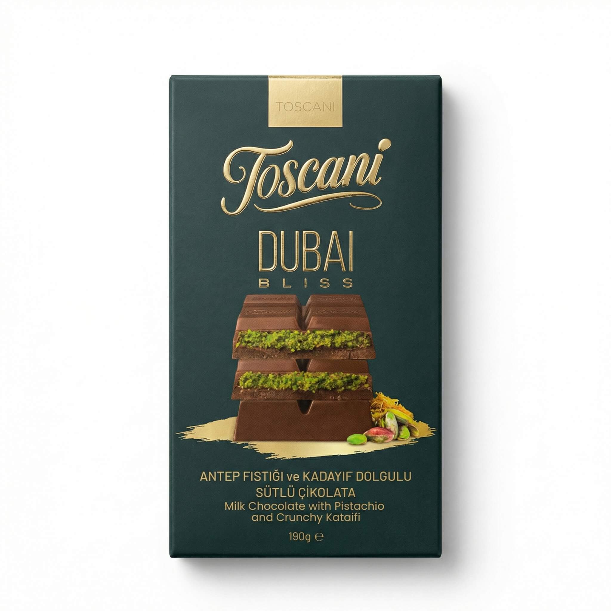 Toscani Dubai Bliss Milk Chocolate with Pistachio and Crunchy Kataifi