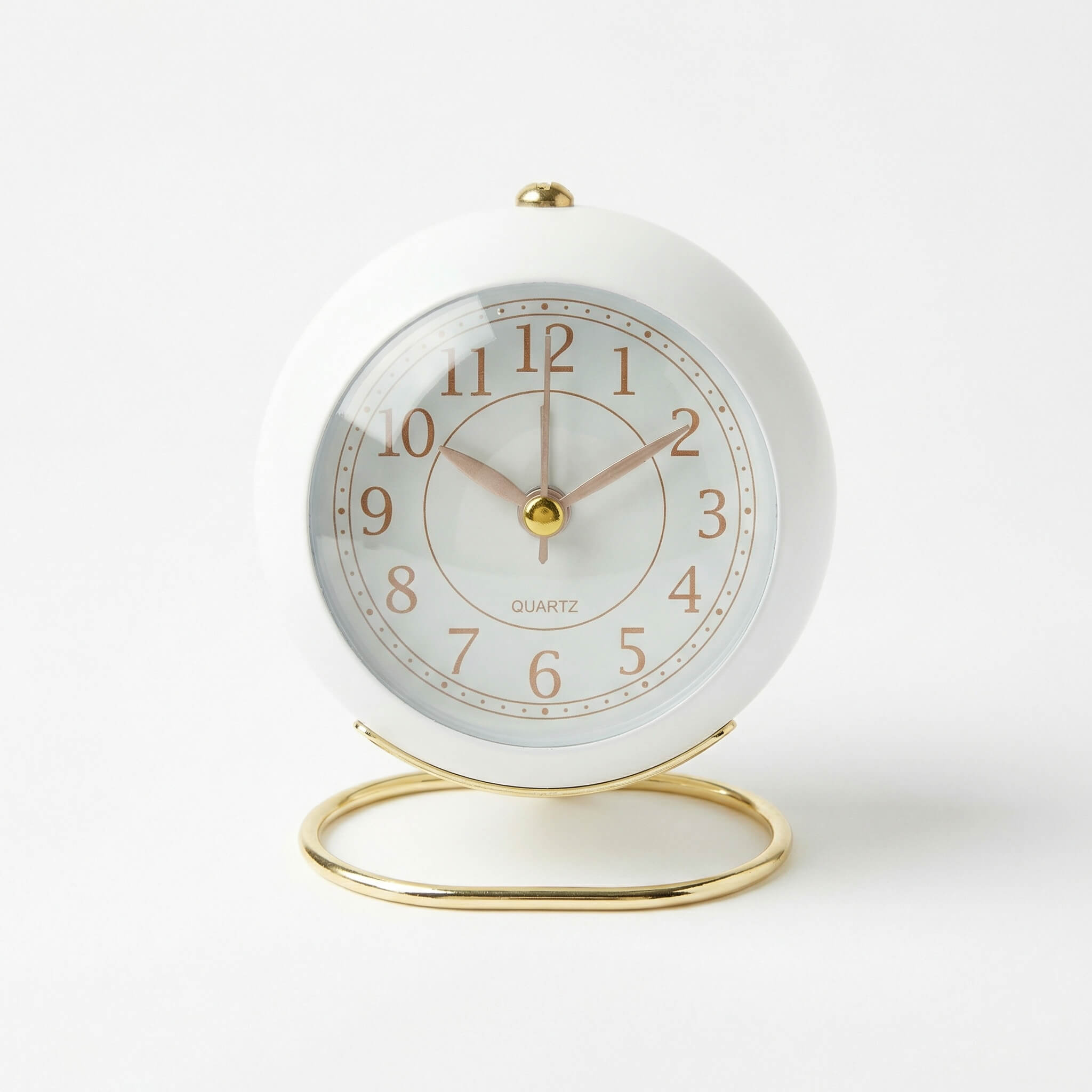 Quartz Round Desktop Alarm Clock - White and Gold