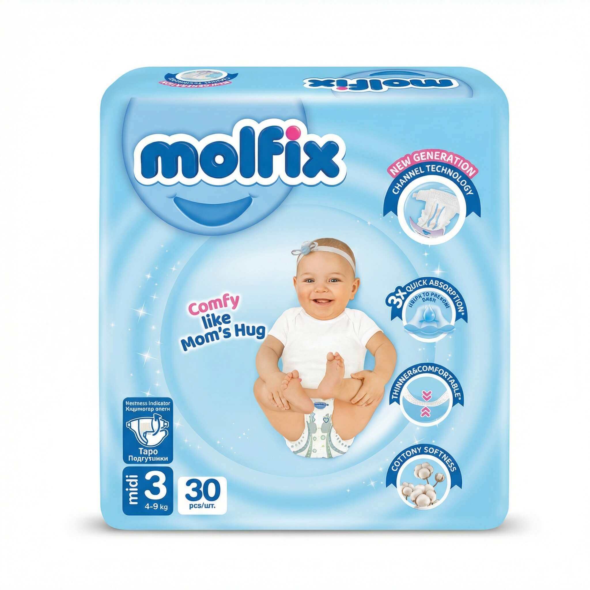 Molfix Baby Diapers Size 3 (4-9kg) 30 Pieces
