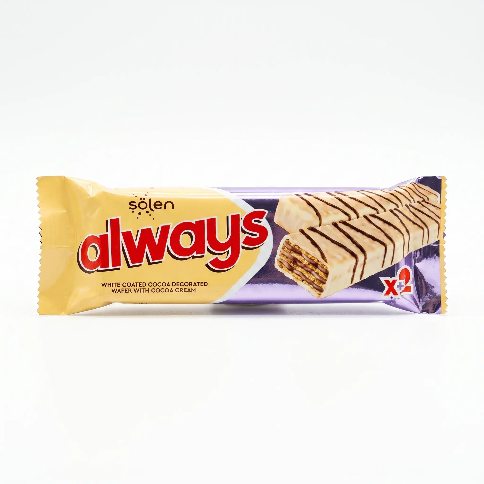 Solen Always White Coated Cocoa Decorated Wafer with Cocoa Cream
