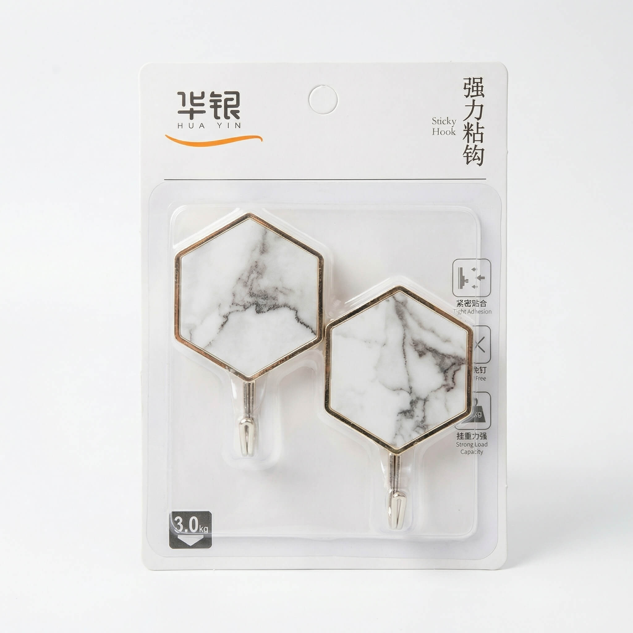 Hua Yin Marble Pattern Sticky Hooks - 2 Pieces