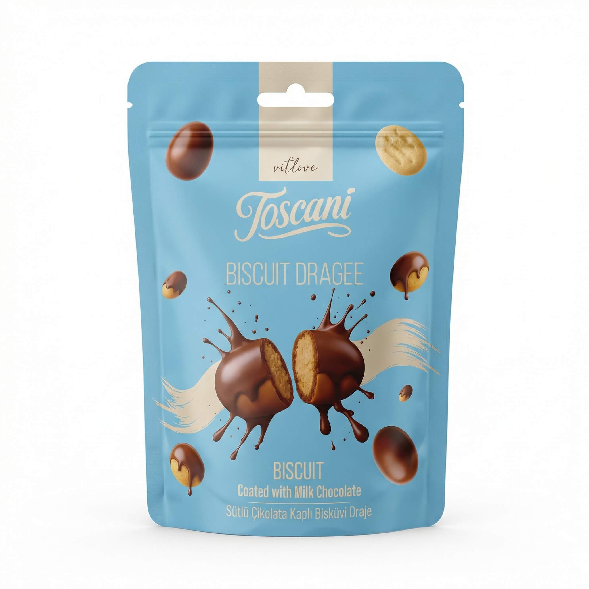 Toscani Biscuit Dragee Coated with Milk Chocolate