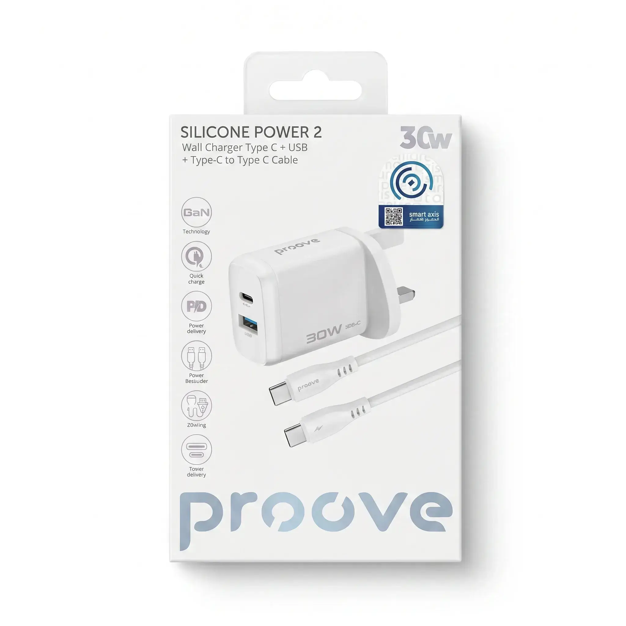 Proove Silicone Power 2 Wall Charger 30W Type-C + USB with Type-C to Type-C Cable