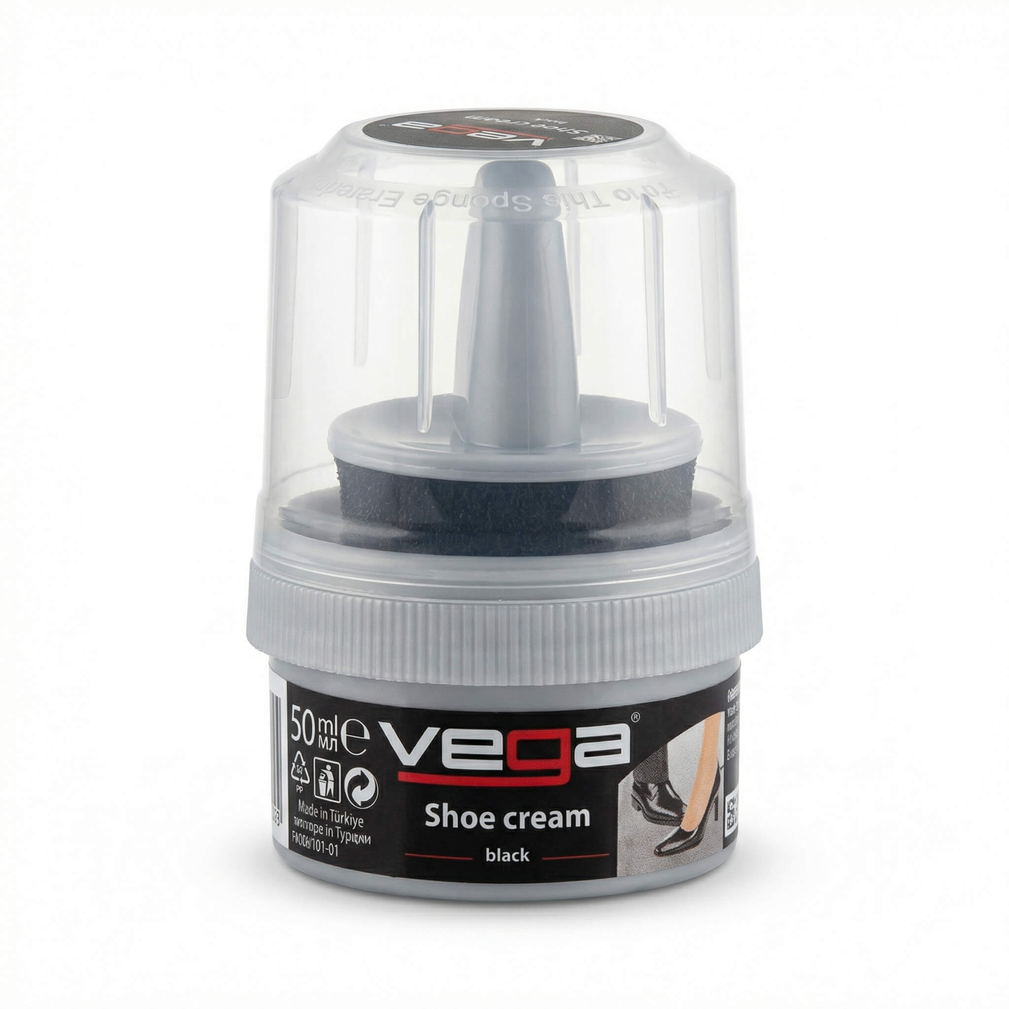 Vega Black Shoe Cream with Sponge Applicator