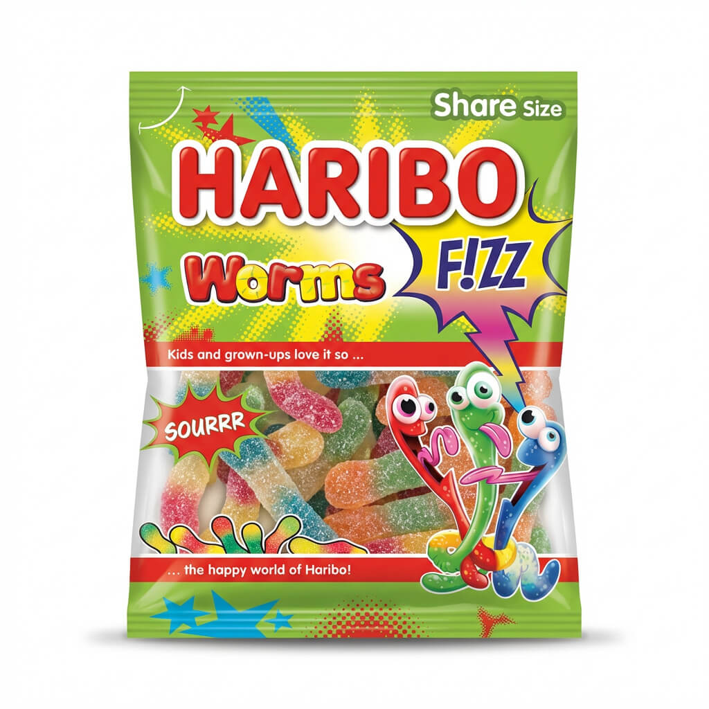 Haribo Worms Fizz Fruit Flavour Jelly Candy