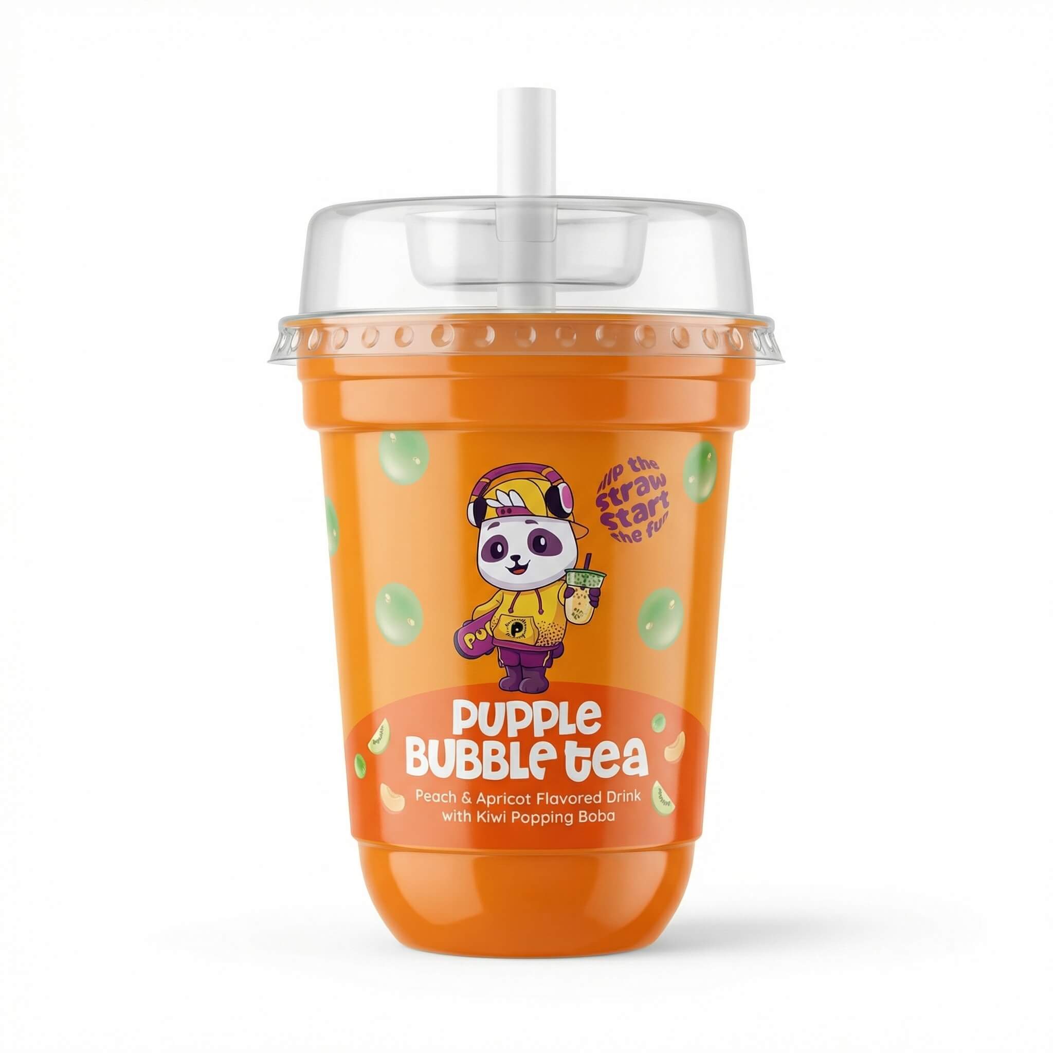 Pupple Bubble Tea Peach & Apricot with Kiwi Popping Boba