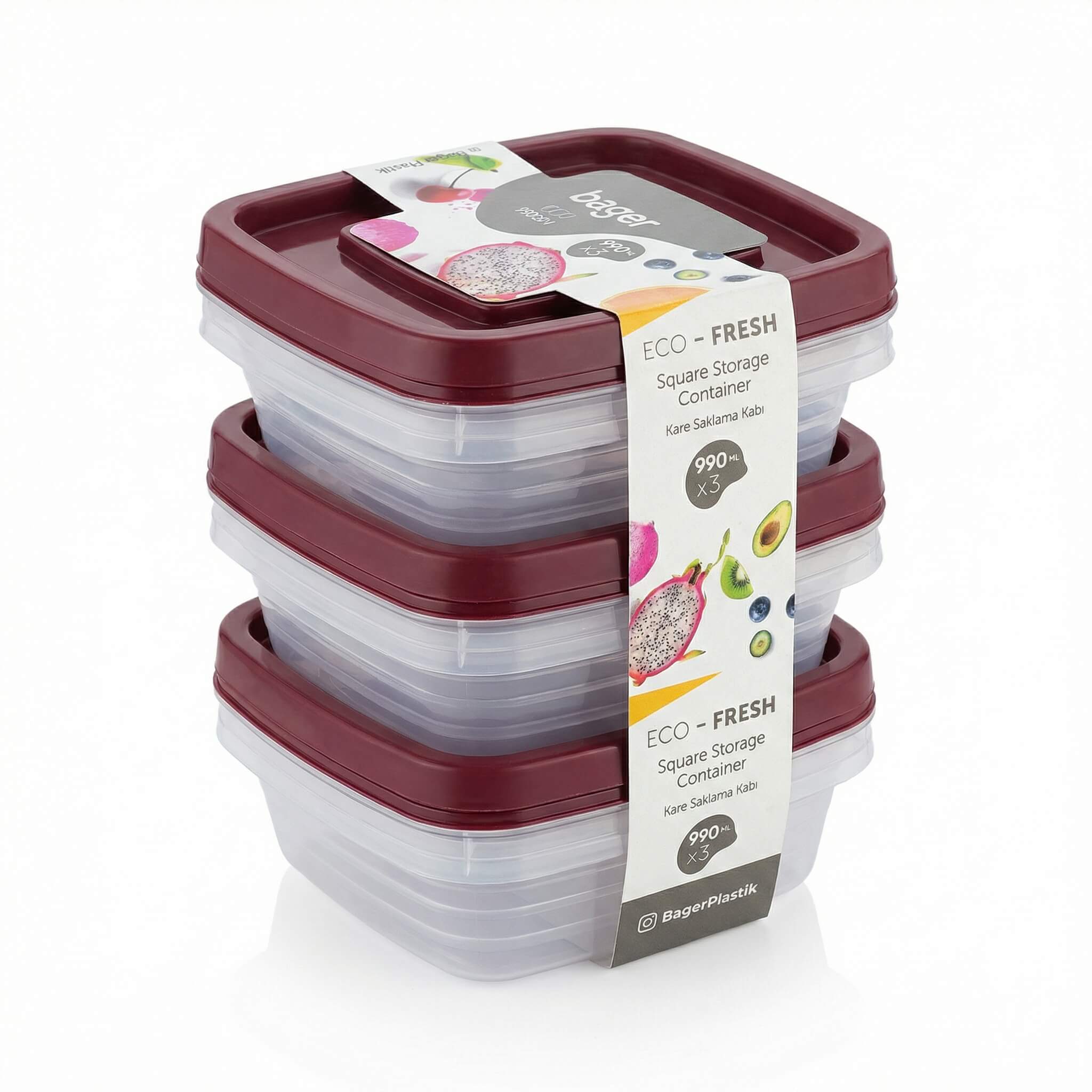 Bager Eco-Fresh Square Storage Container Set 990ml x 3