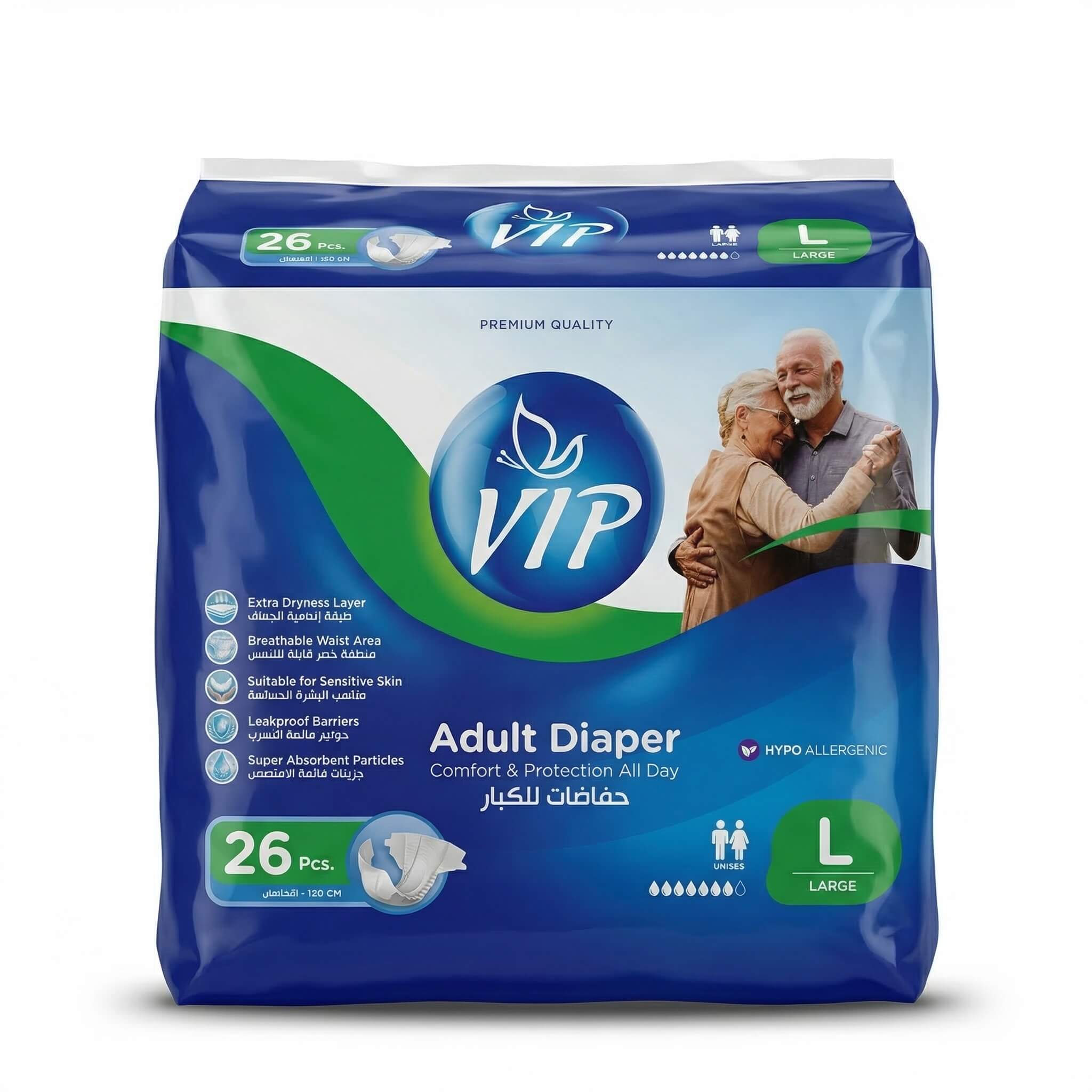 VIP Adult Diapers Large - 26 Pcs
