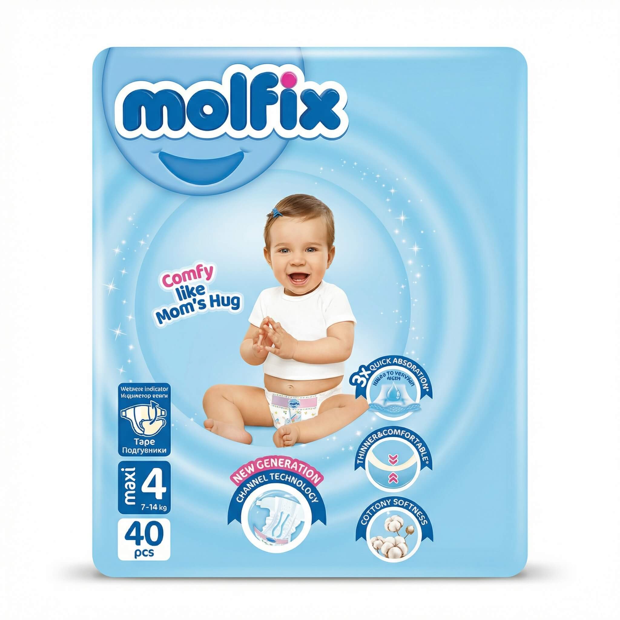 Molfix Maxi Diapers Size 4 (7-14 kg) 40 Count