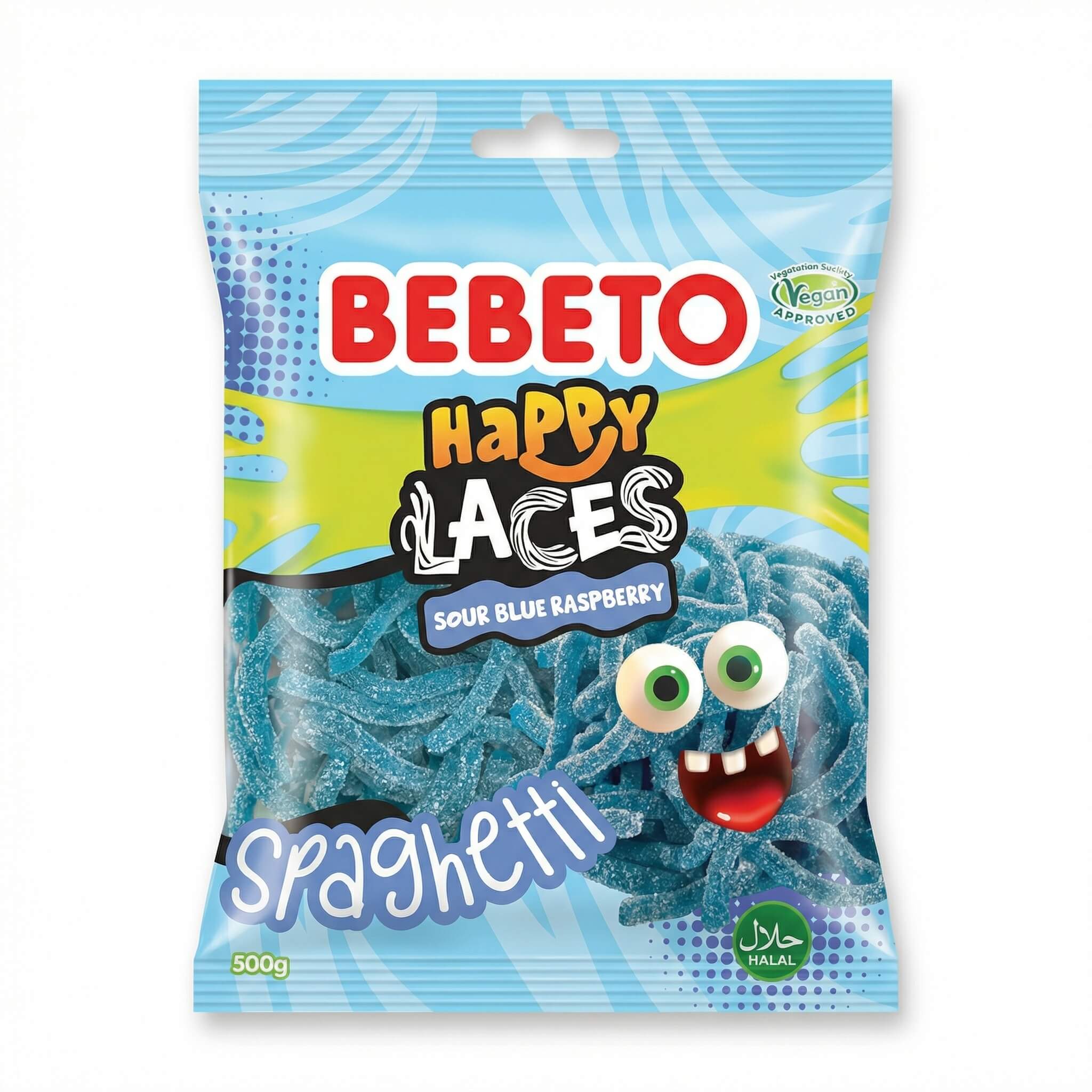 Bebeto Happy Laces Sour Blue Raspberry Spaghetti