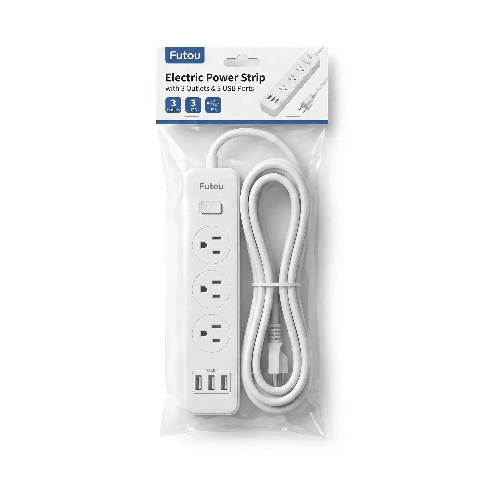 Futou Electric Power Strip with 3 Outlets & 3 USB Ports