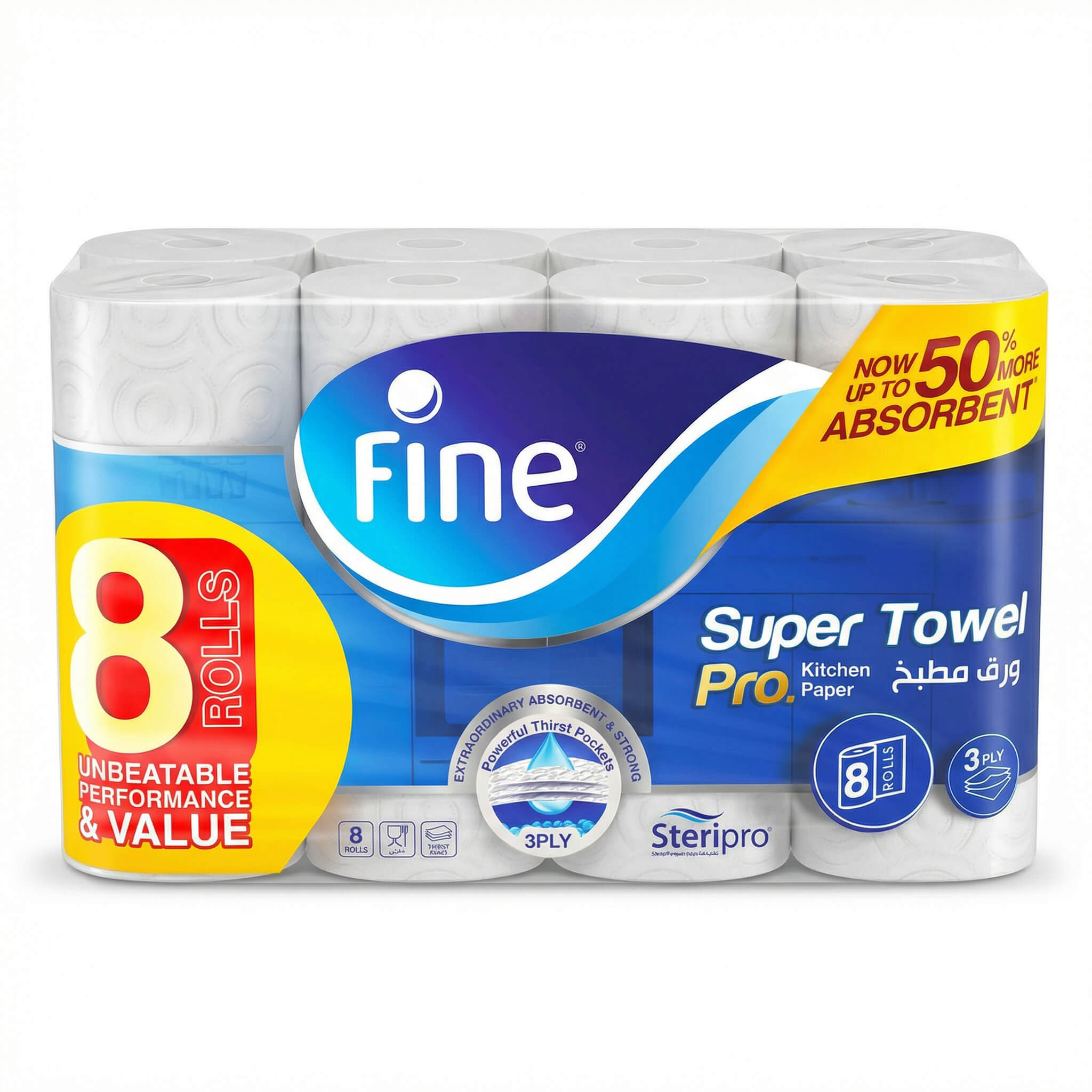 Fine Super Towel Pro Kitchen Paper - 8 Rolls