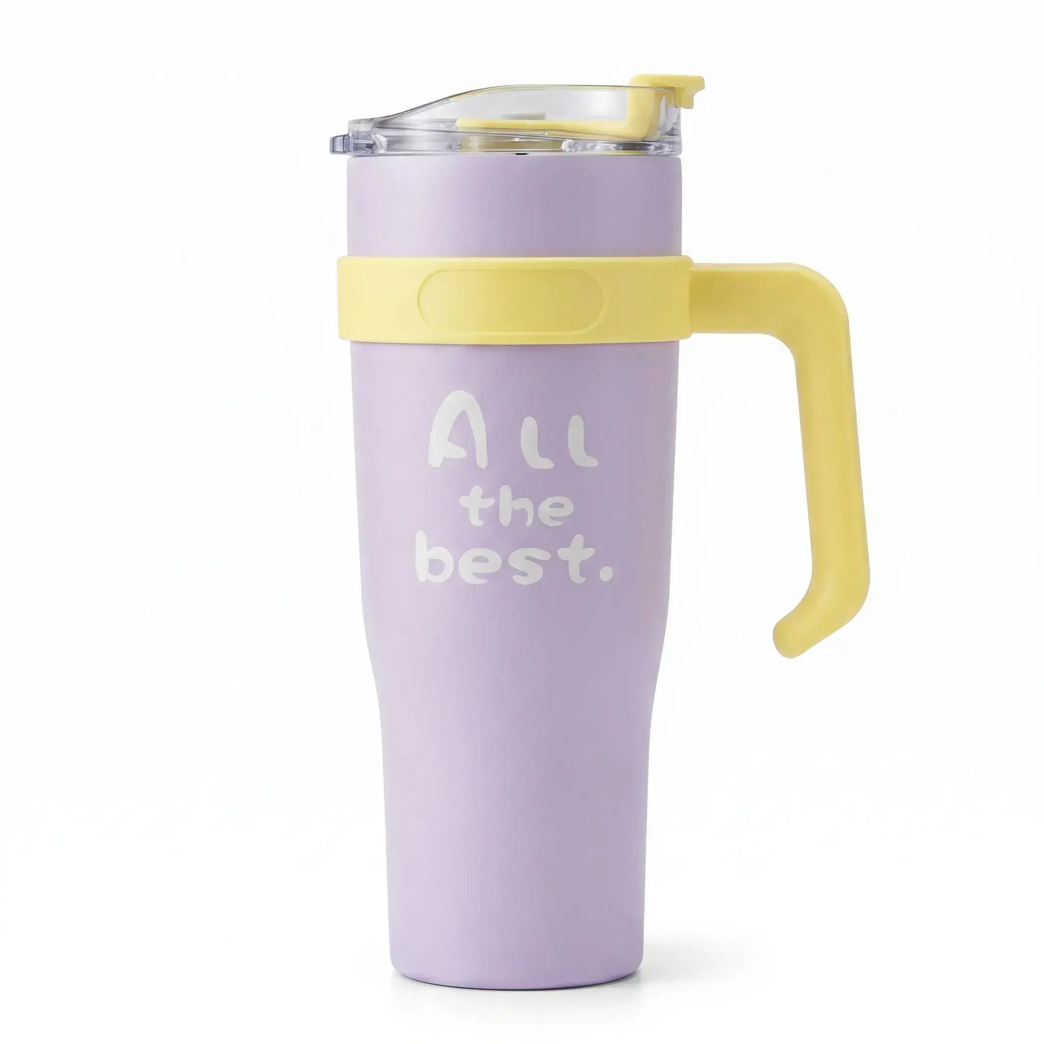 Insulated Tumbler with Handle 'All the best' - Purple & Yellow