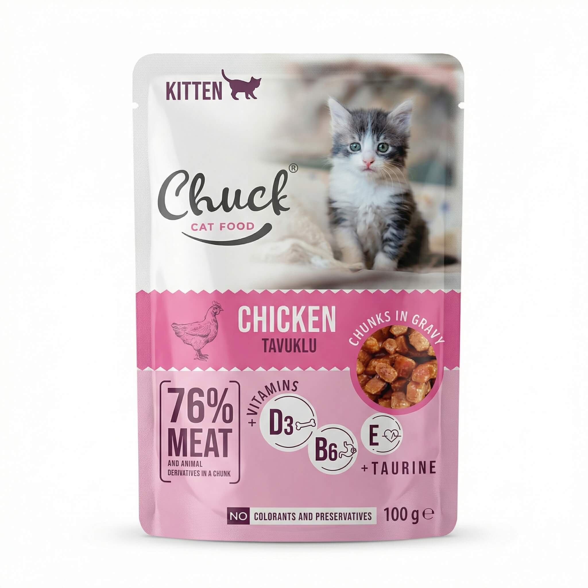 Chuck Kitten Chicken Chunks in Gravy Cat Food