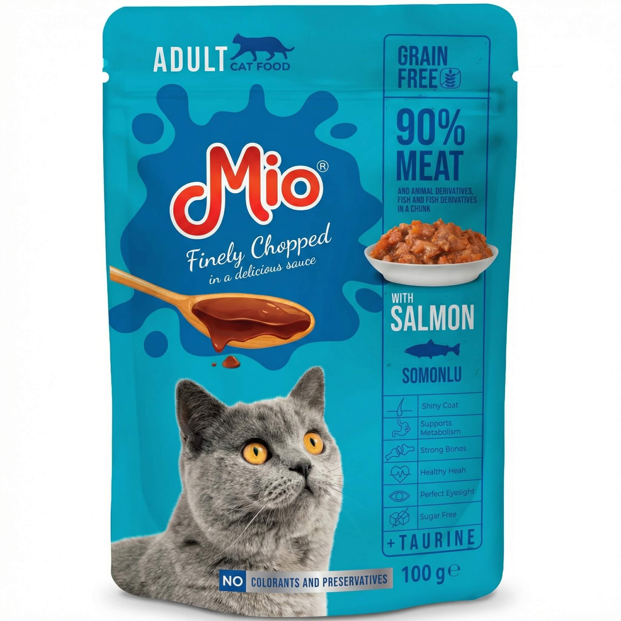 Mio Adult Cat Food Finely Chopped with Salmon in Sauce