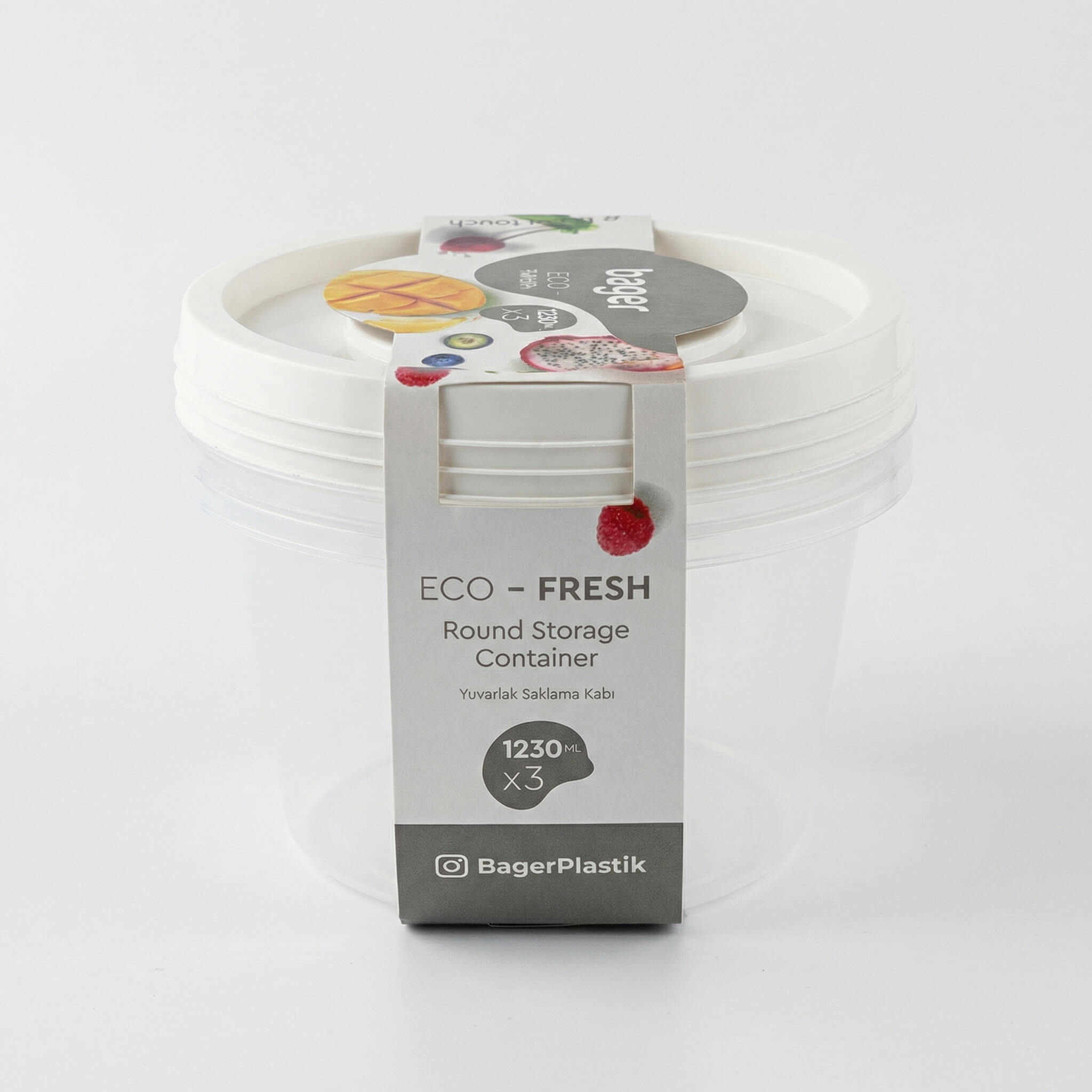 Bager Plastik Eco-Fresh Round Storage Container 1230ml x 3 Pieces