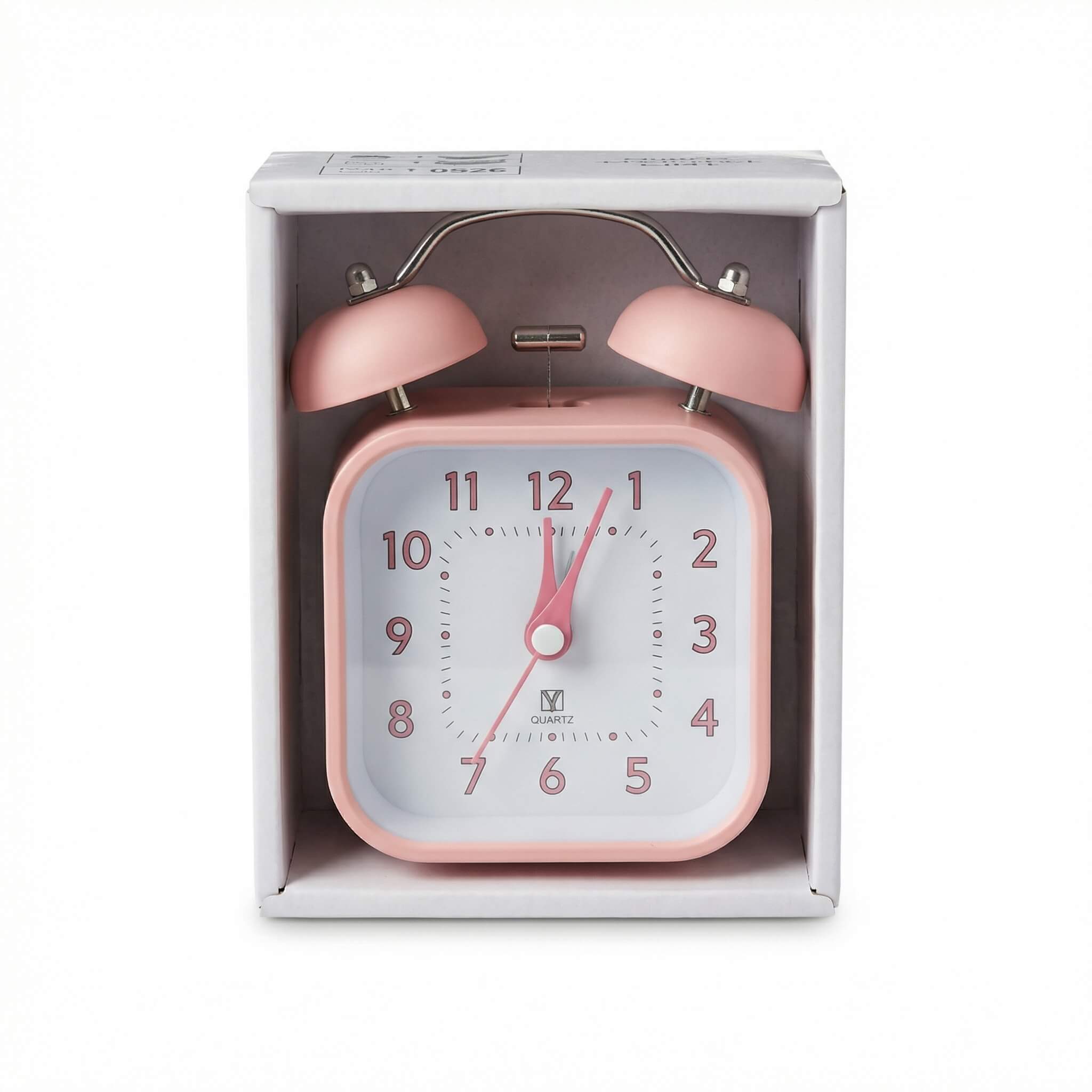 Quartz Square Twin Bell Alarm Clock - Pink