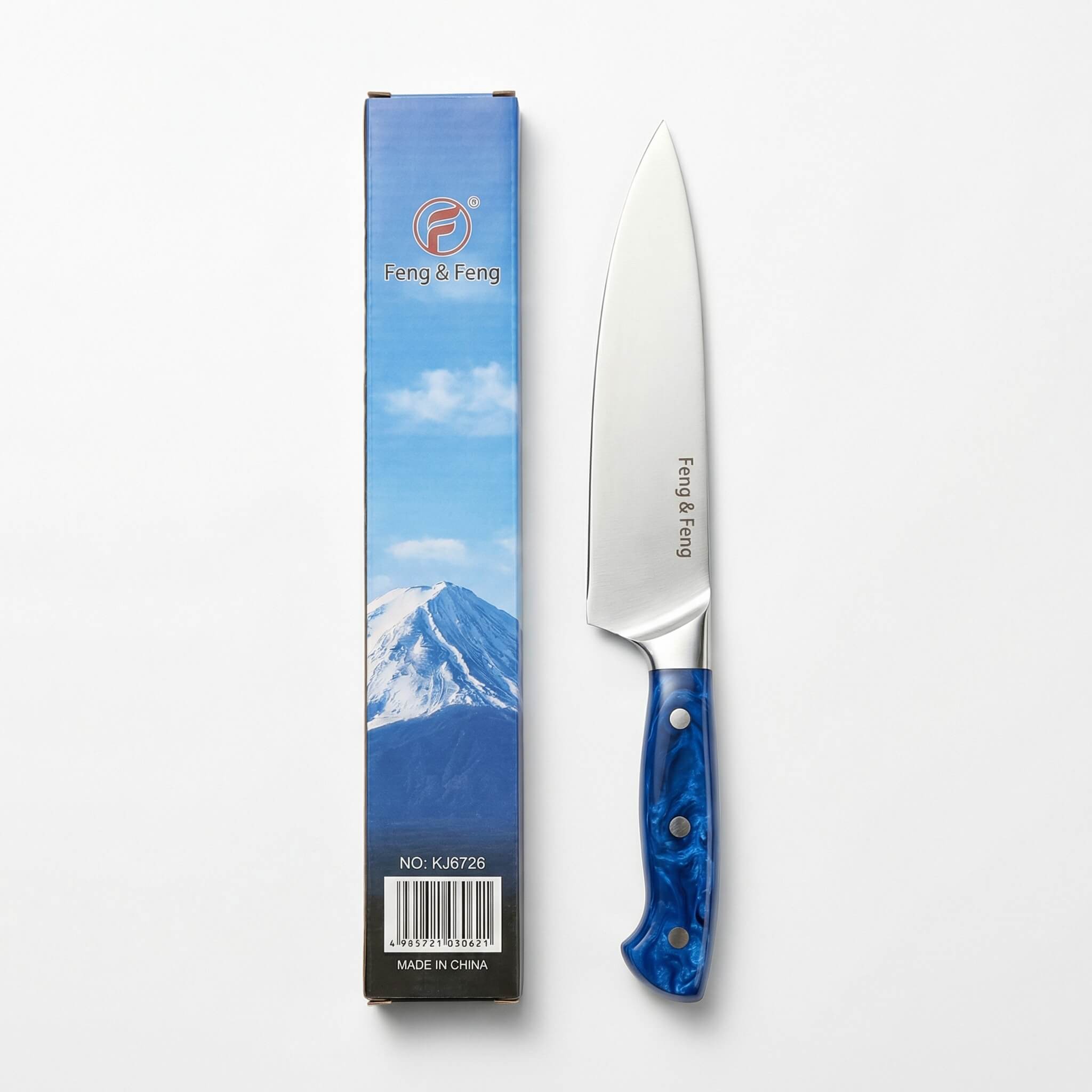 Feng & Feng Kitchen Knife with Blue Marble Handle