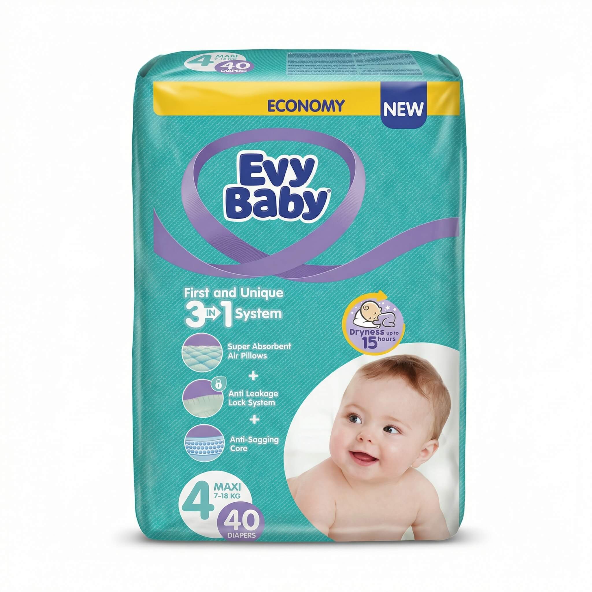 Evy Baby Diapers Maxi Size 4 (7-18 kg) 40 Count