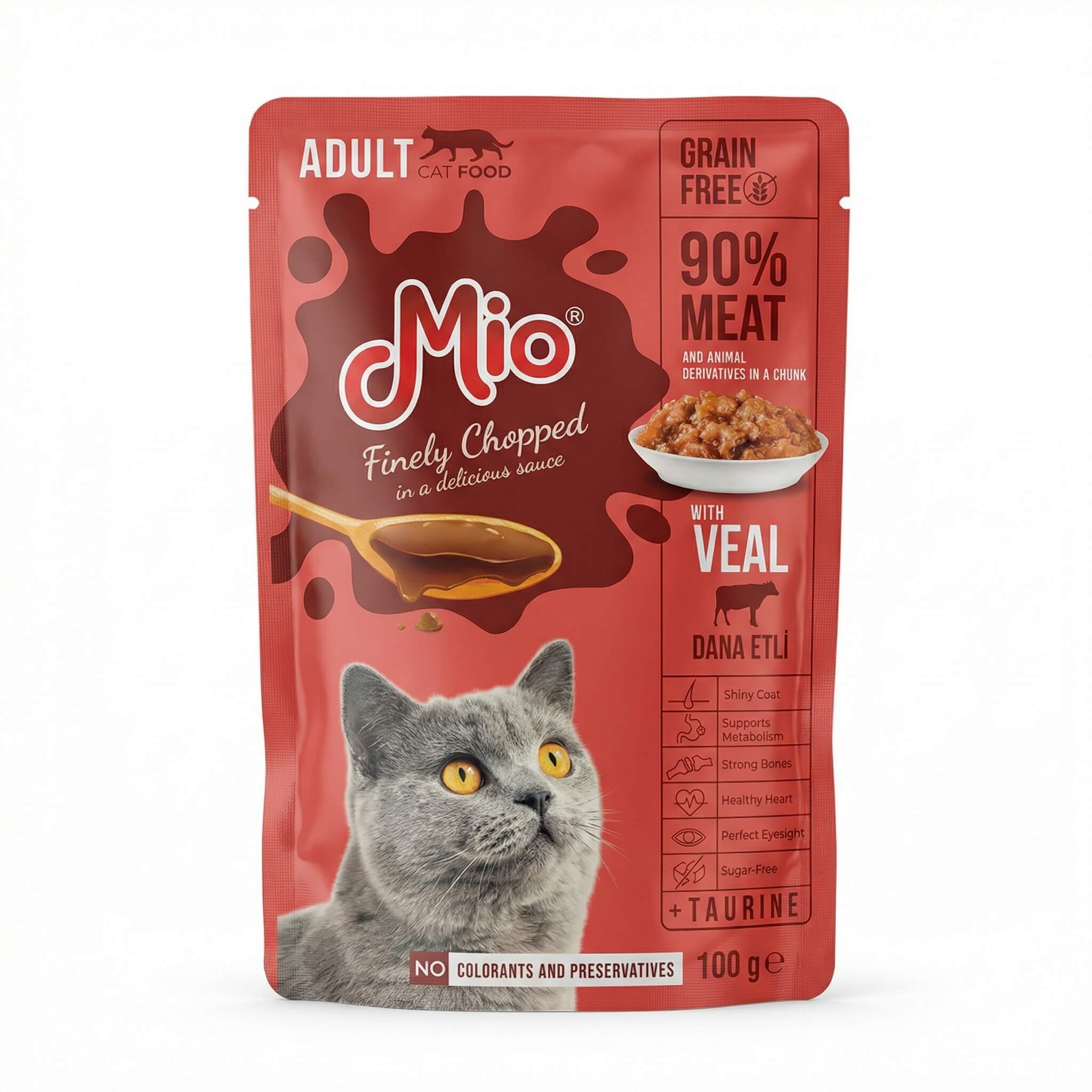 Mio Adult Cat Food Finely Chopped with Veal in Sauce
