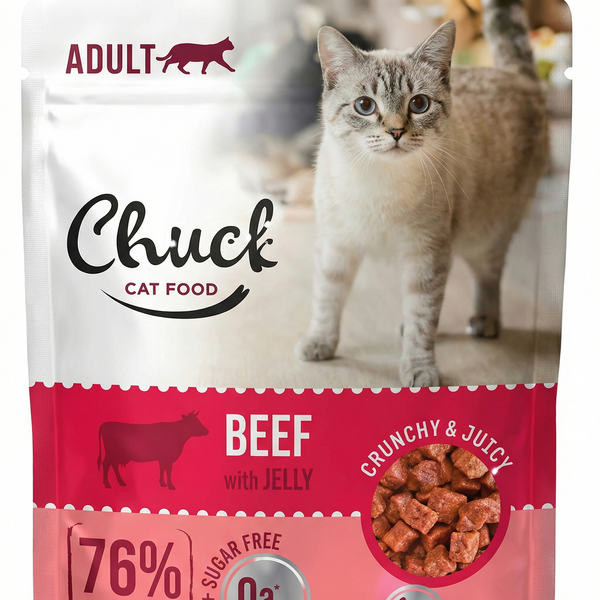 Chuck Adult Cat Food with Beef in Jelly