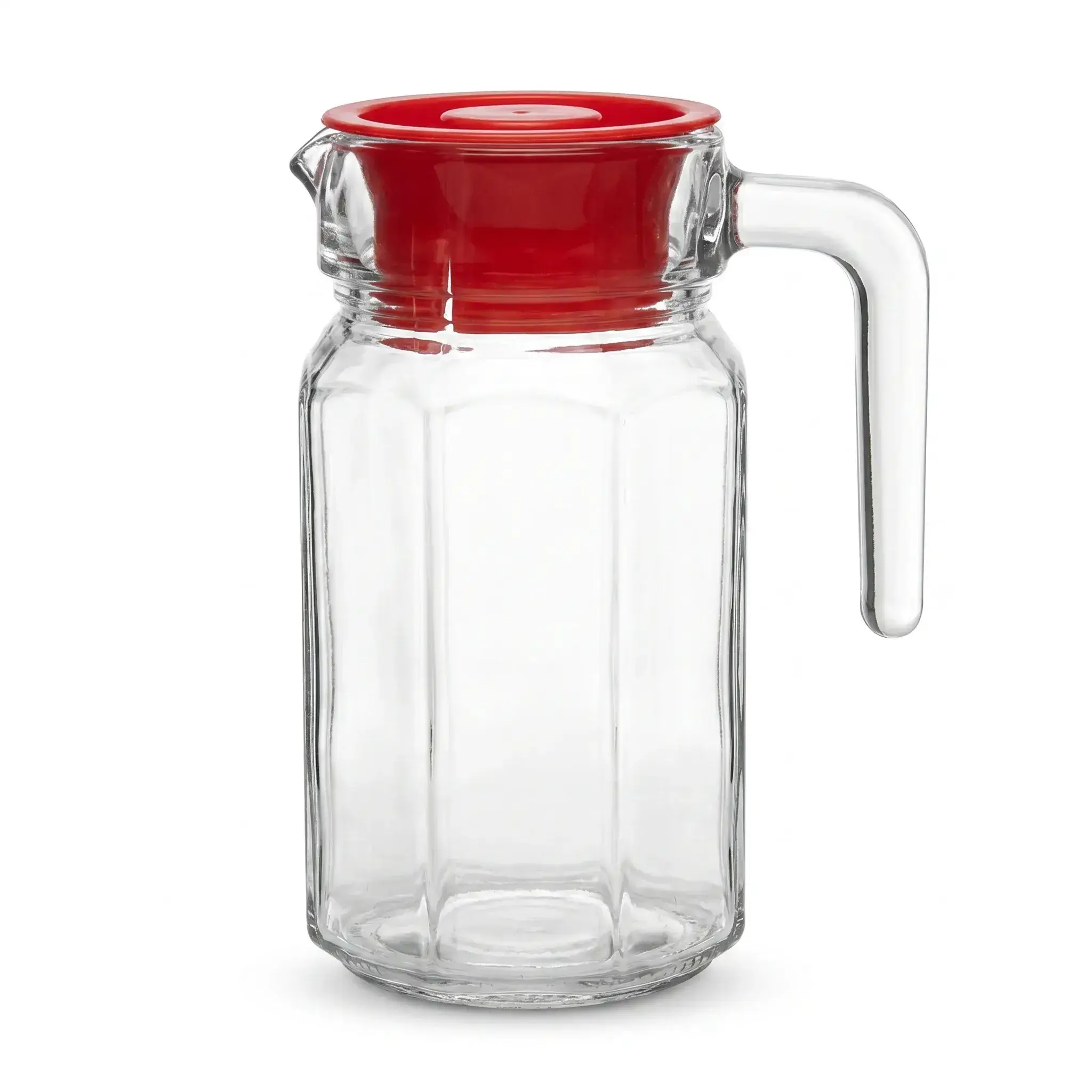 Glass Water Jug with Red Lid (6 pcs)