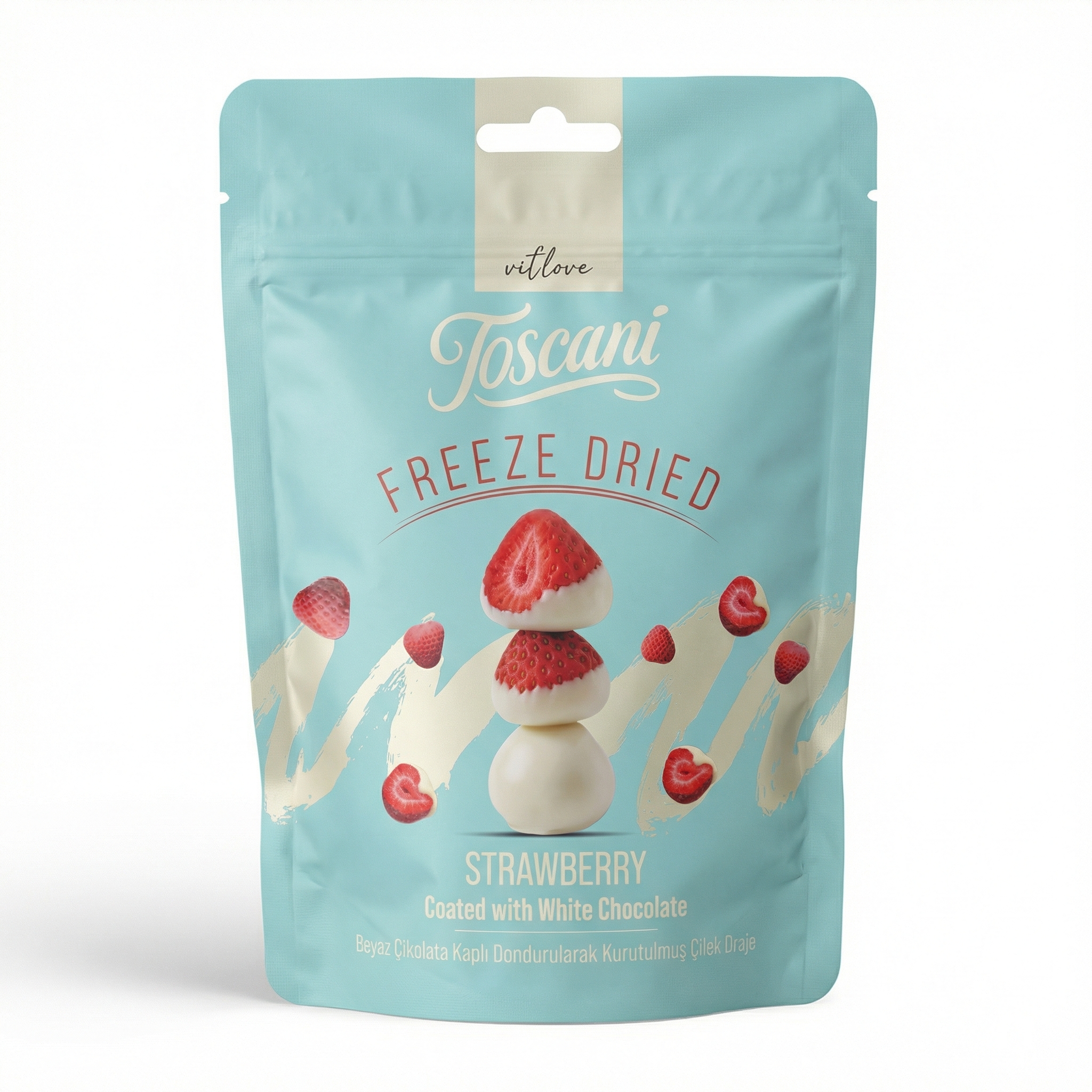 Toscani Freeze Dried Strawberry Coated with White Chocolate