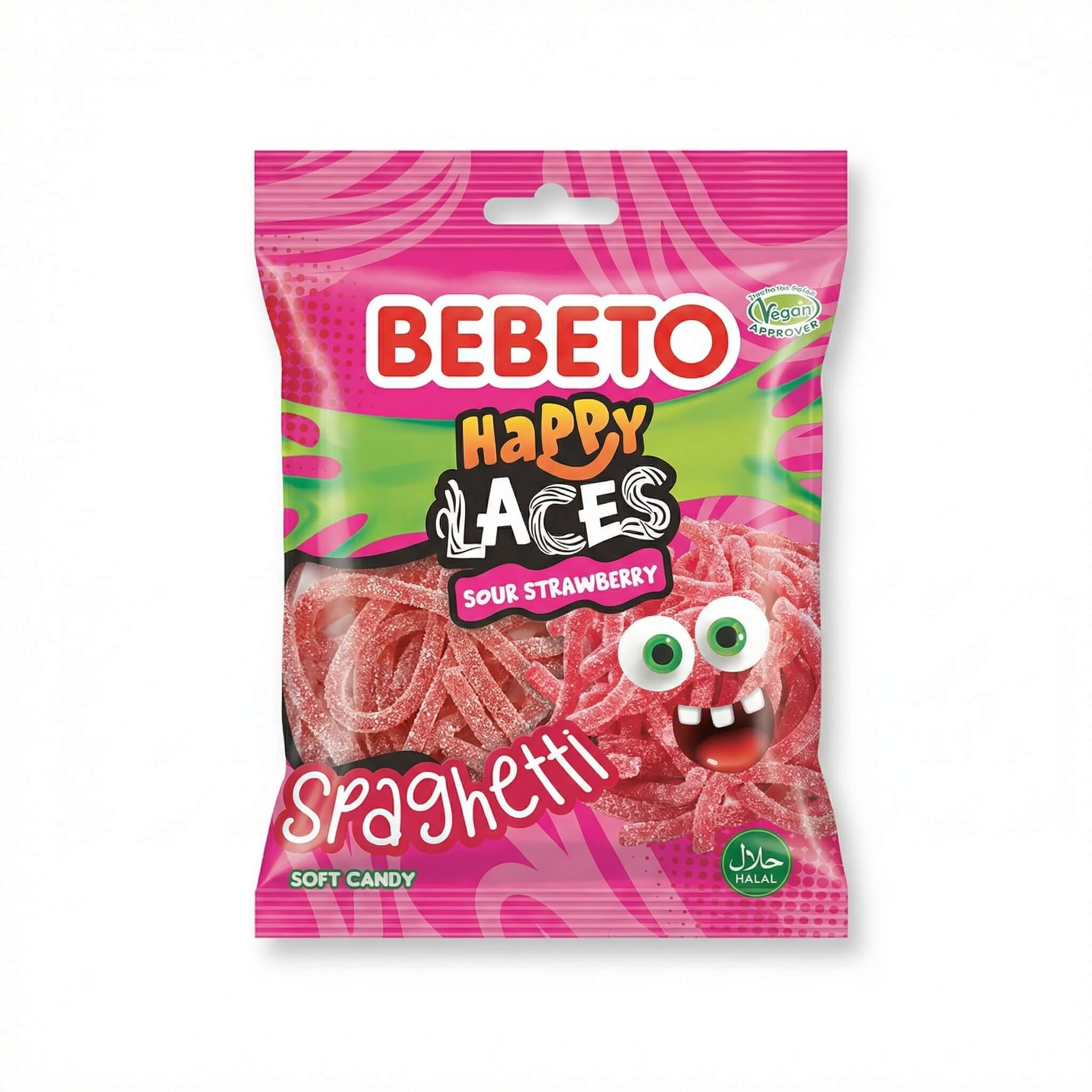 Bebeto Happy Laces Sour Strawberry Spaghetti