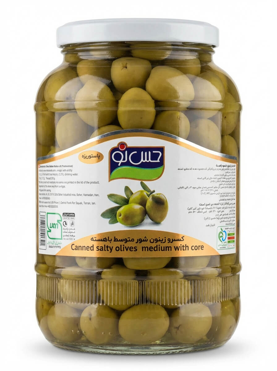 Hasno Canned Salty Green Olives Medium with Core