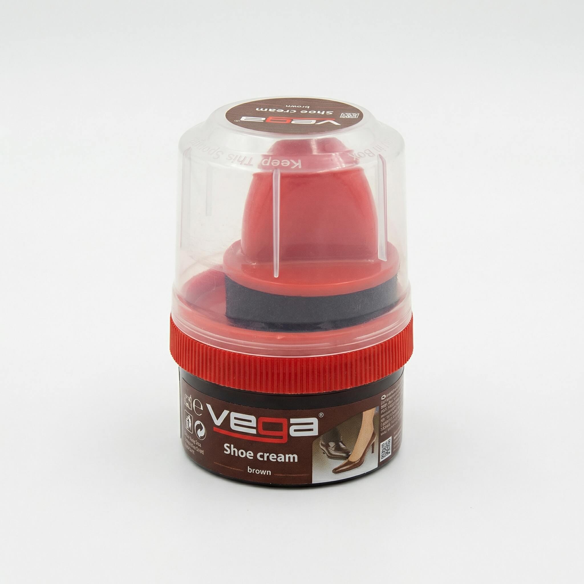 Vega Brown Shoe Cream with Sponge Applicator