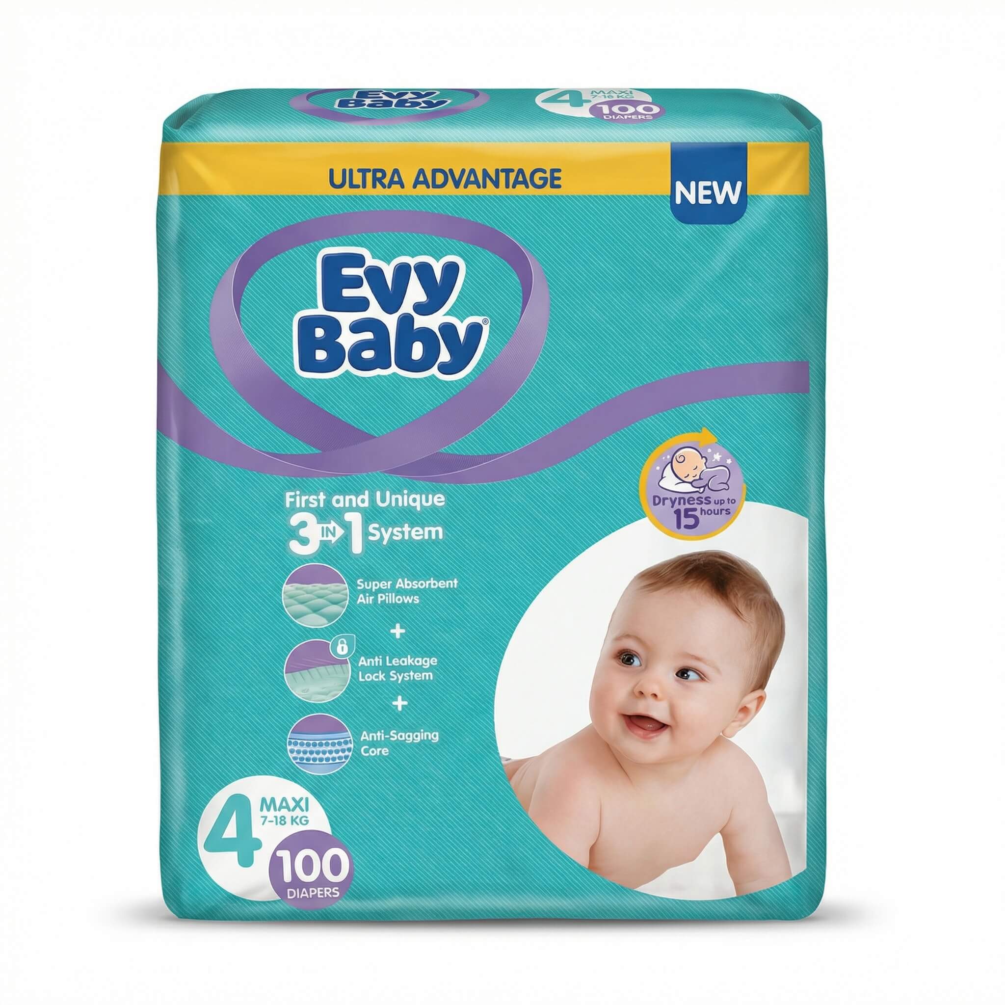 Evy Baby Diapers Size 4 Maxi (7-18 kg) 100 Count
