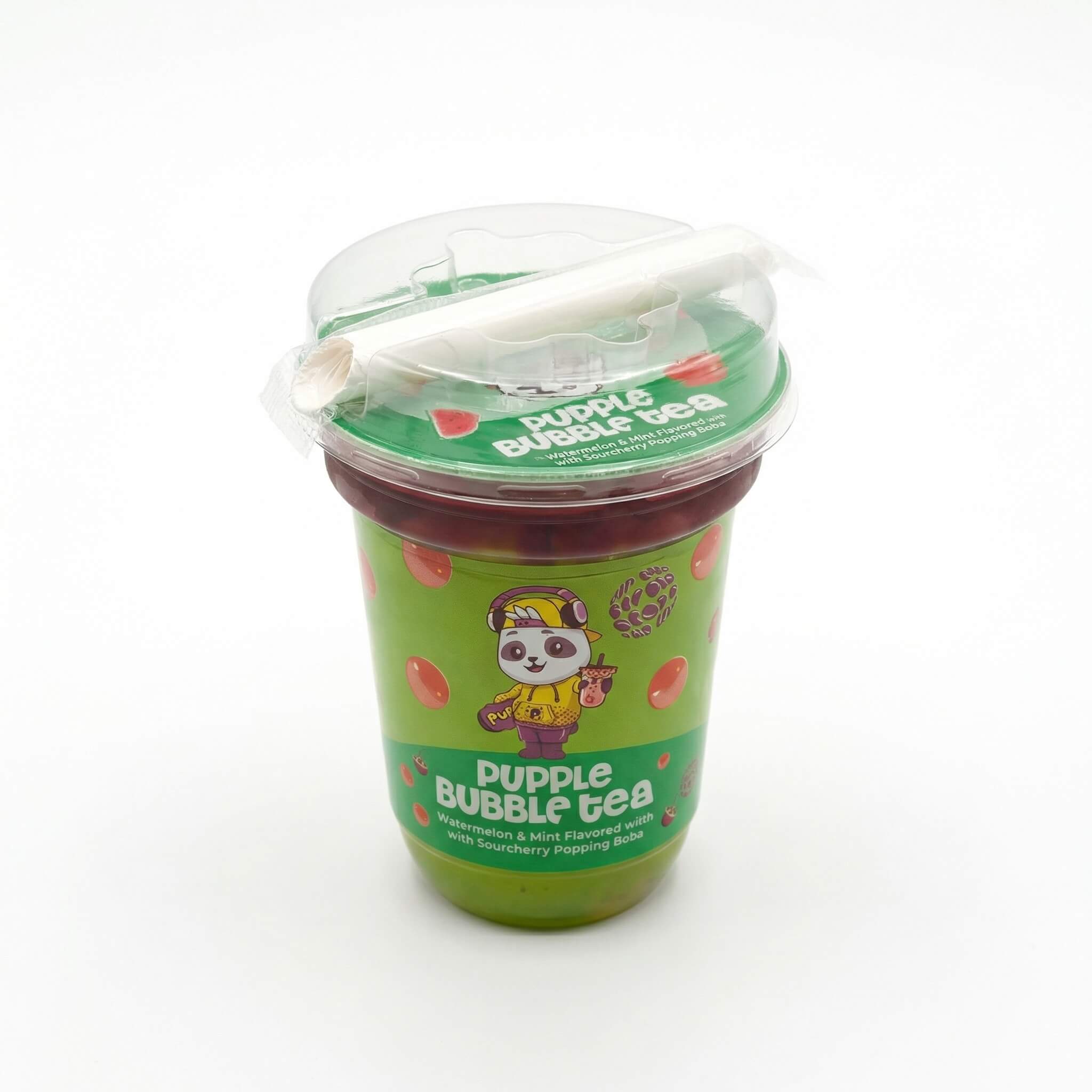 Pupple Bubble Tea Watermelon & Mint with Sourcherry Popping Boba
