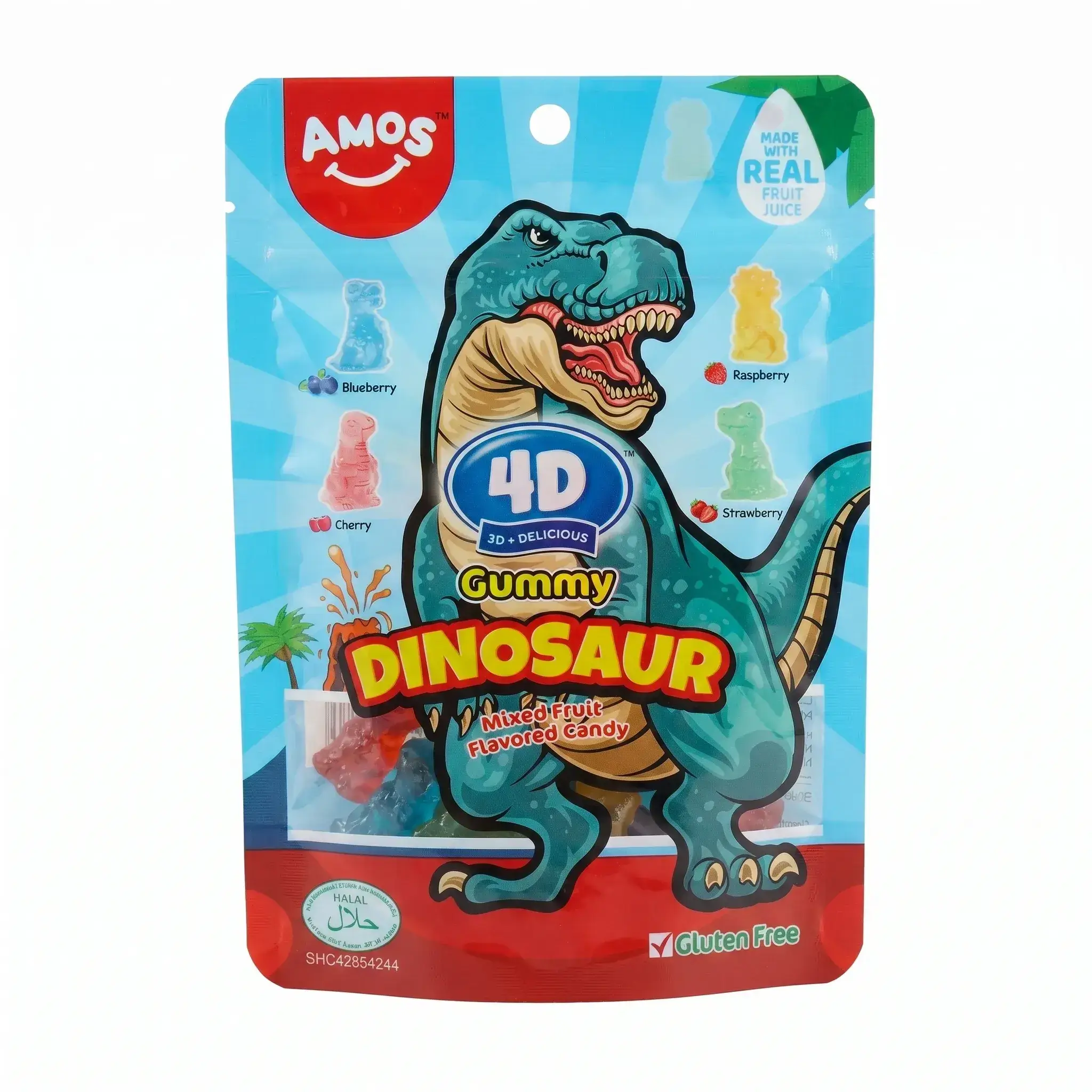 Amos 4D Gummy Dinosaur Mixed Fruit Flavored Candy