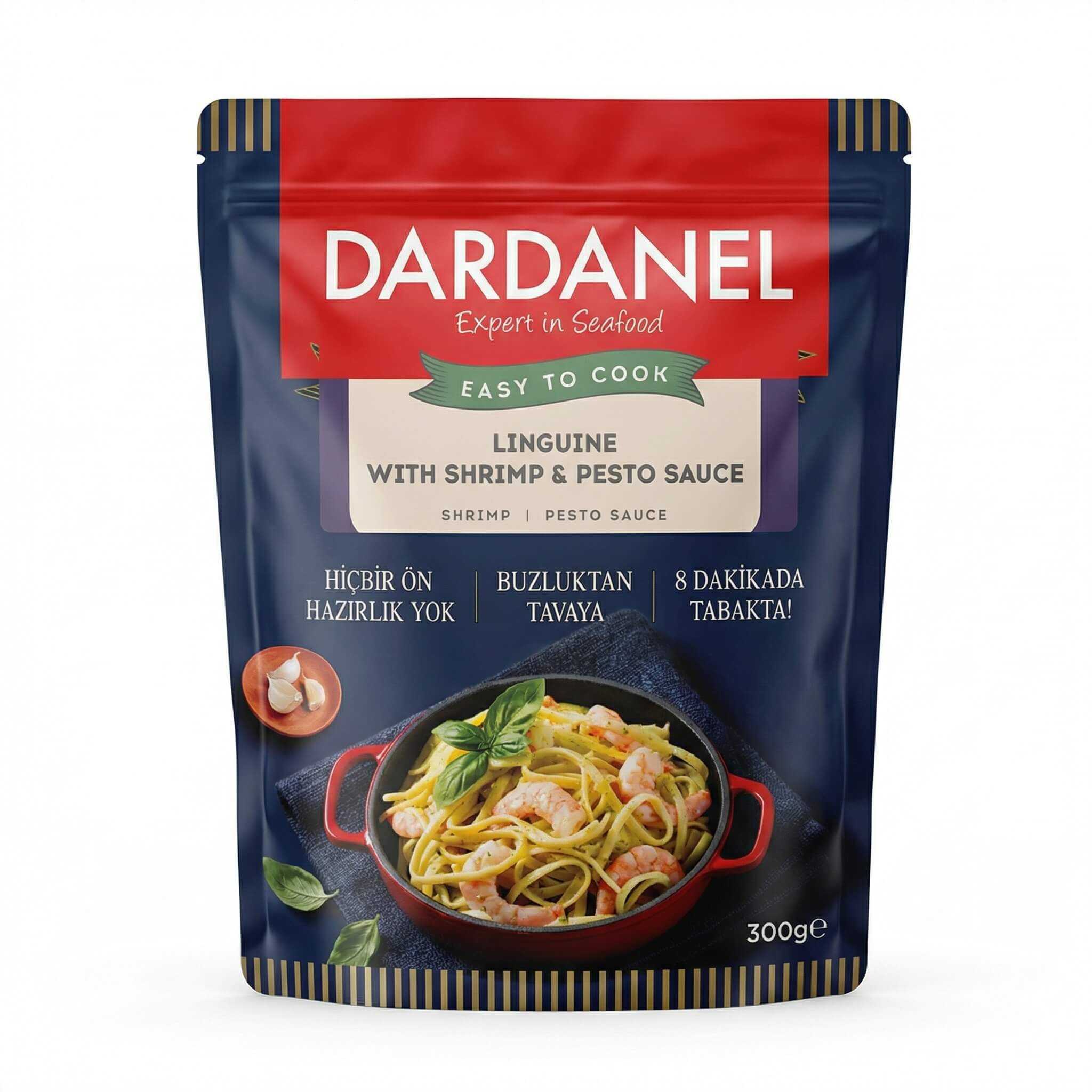 Dardanel Linguine with Shrimp & Pesto Sauce