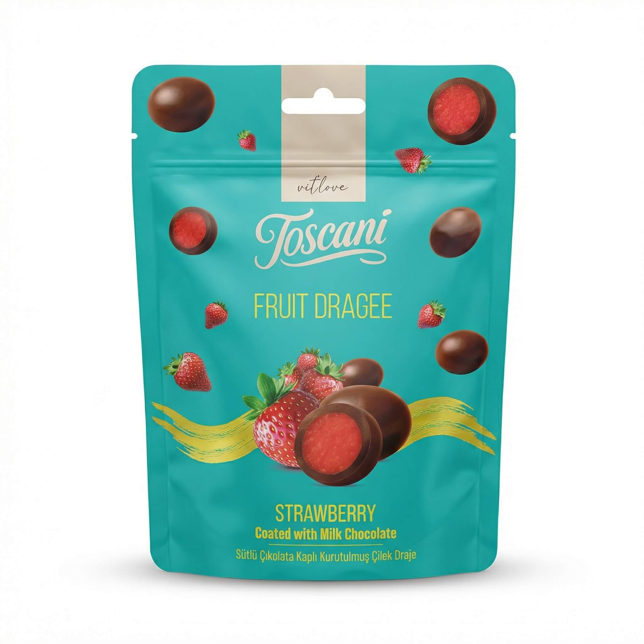 Toscani Fruit Dragee Strawberry Coated with Milk Chocolate