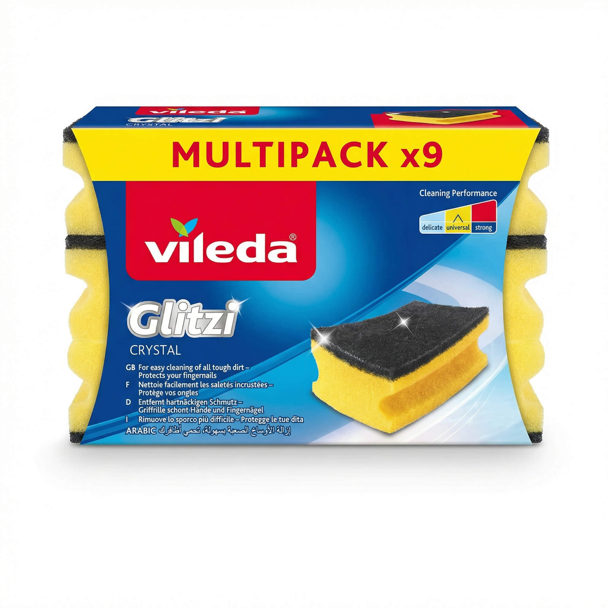 Vileda Glitzi Crystal Scouring Sponge Multipack x9