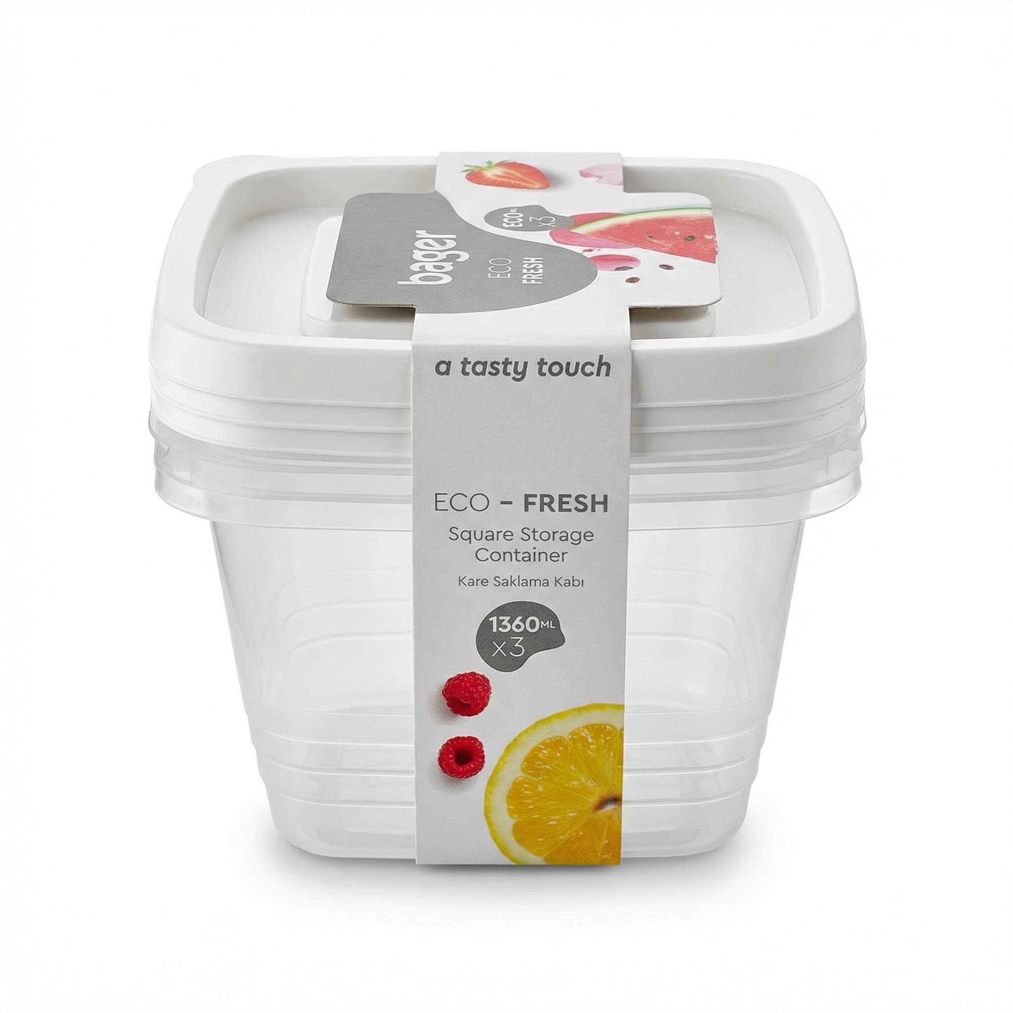 Bager Eco-Fresh Square Storage Container 1360ml x3
