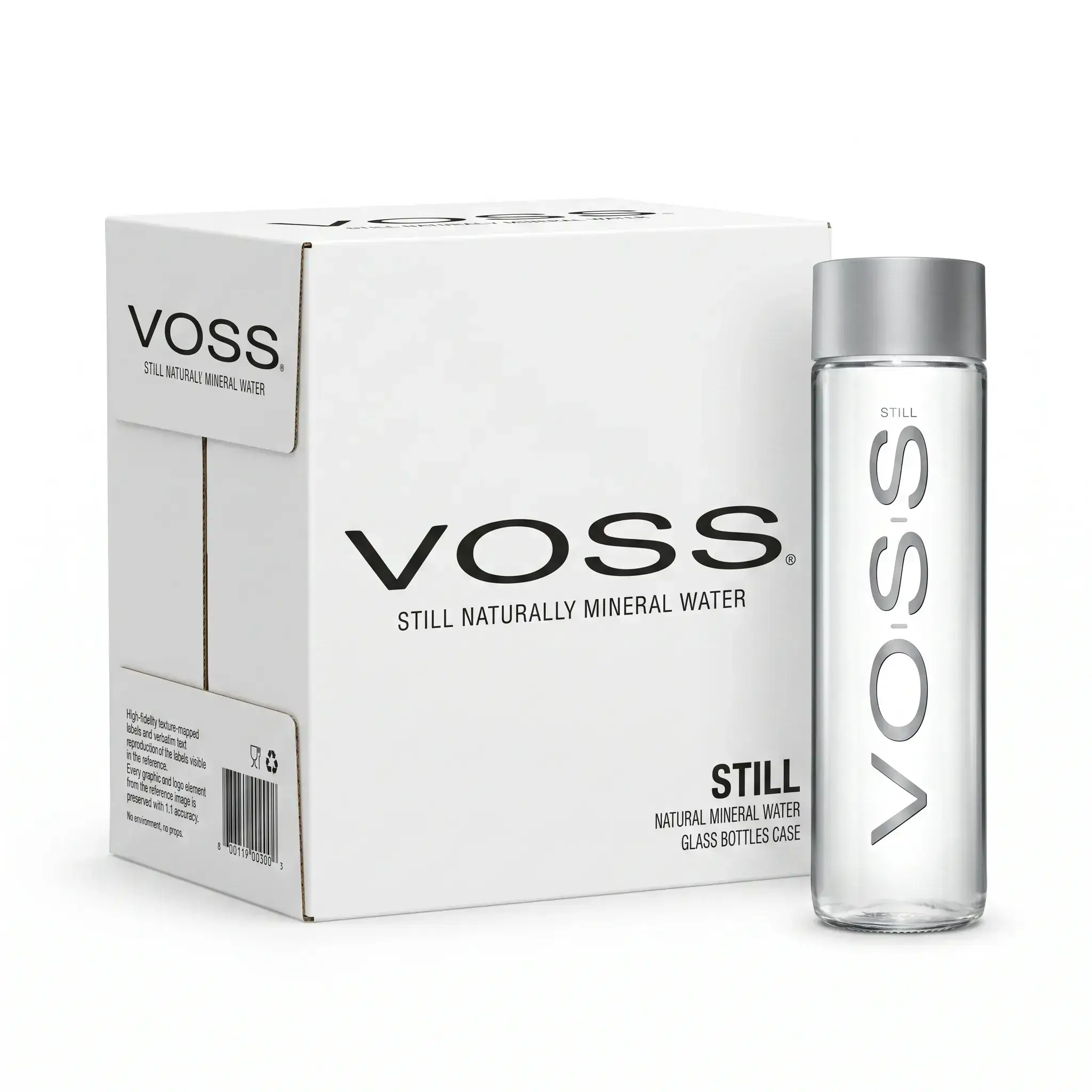 Voss Still Natural Mineral Water Glass Bottles Case 24 x 375ml