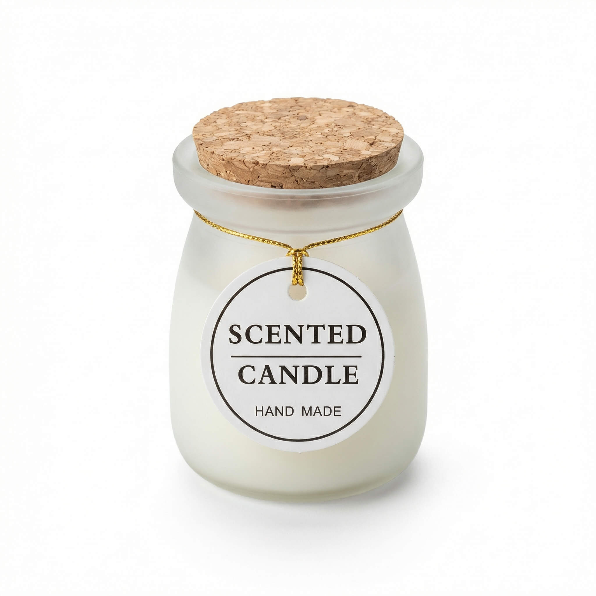 Handmade Scented Candle in Frosted Glass Jar with Cork Lid