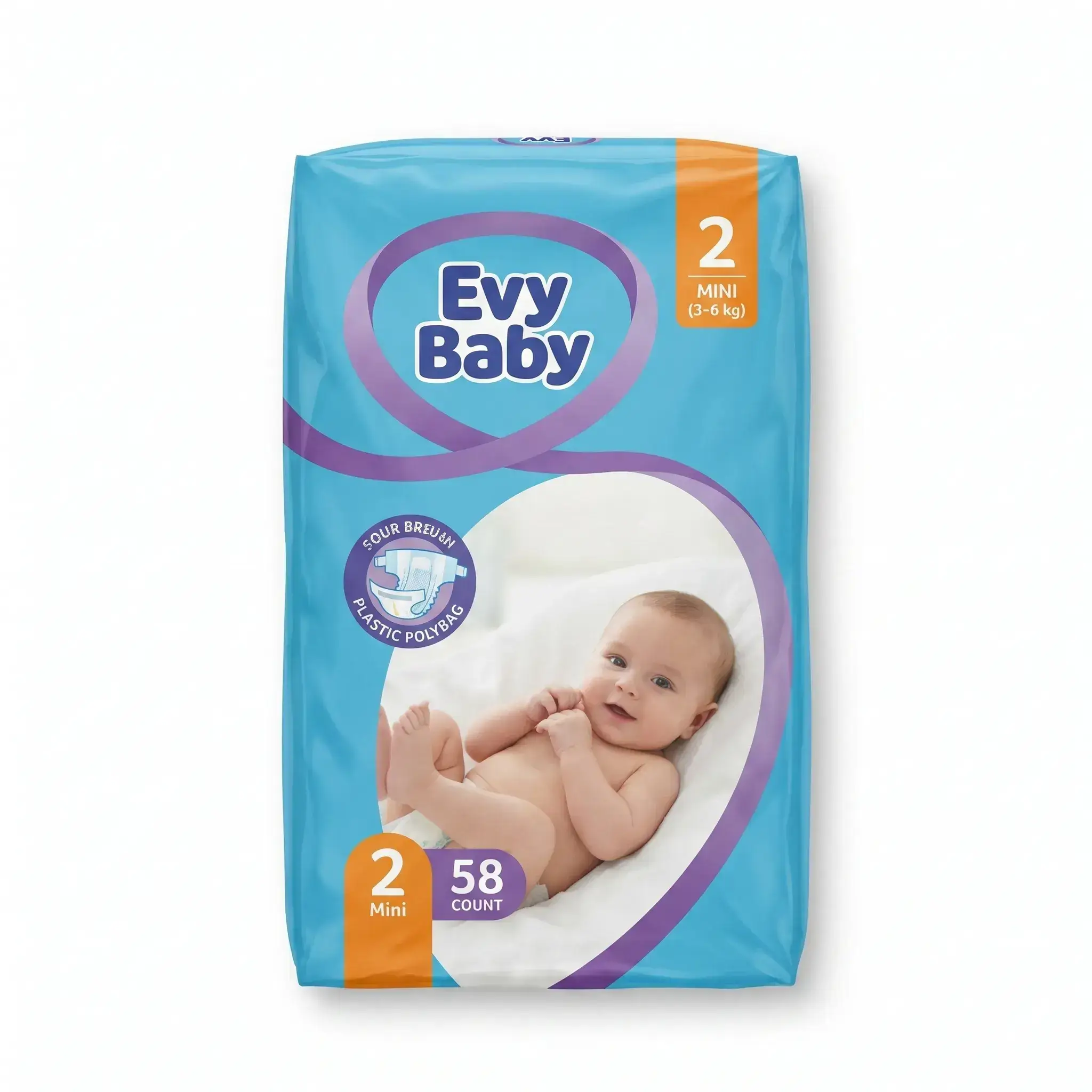 Evy Baby Diapers Size 2 Mini (3-6 kg) 58 Count