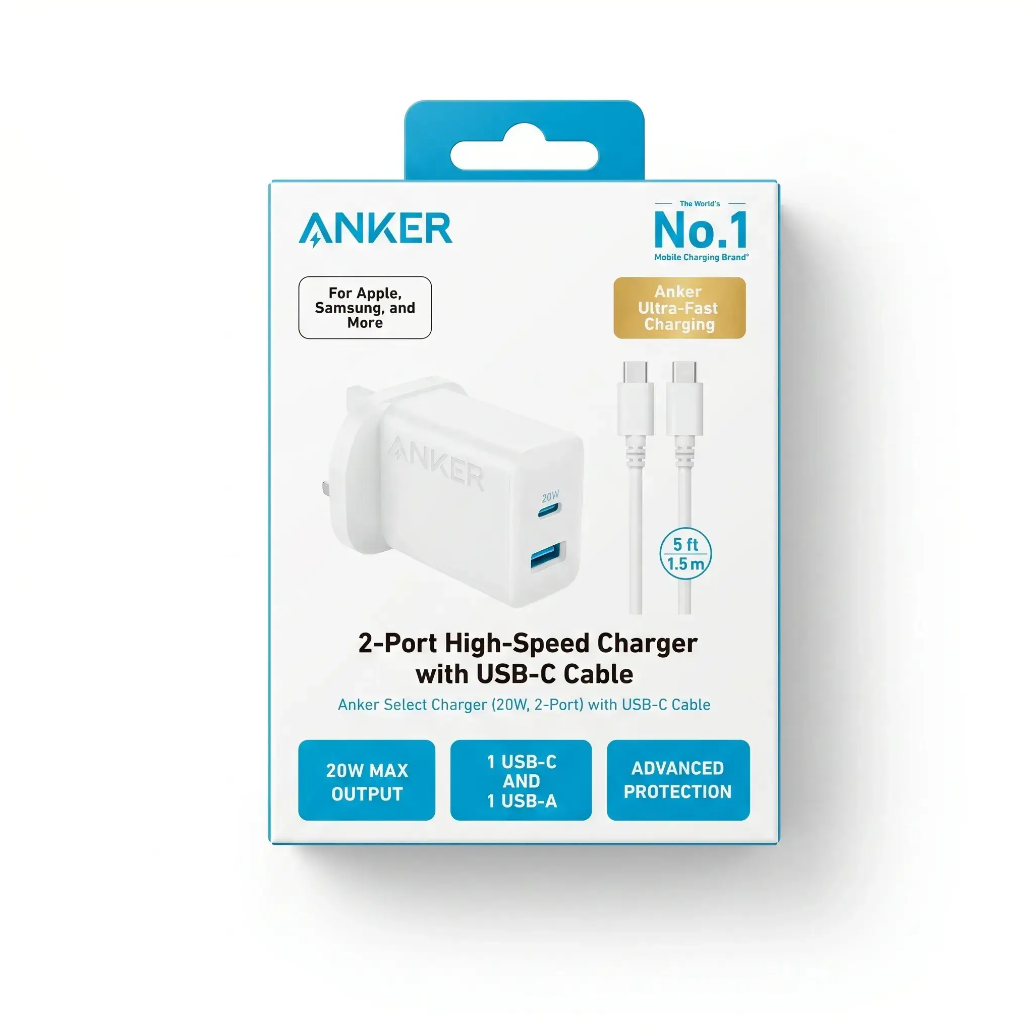 Anker Select 20W 2-Port High-Speed Charger with USB-C Cable