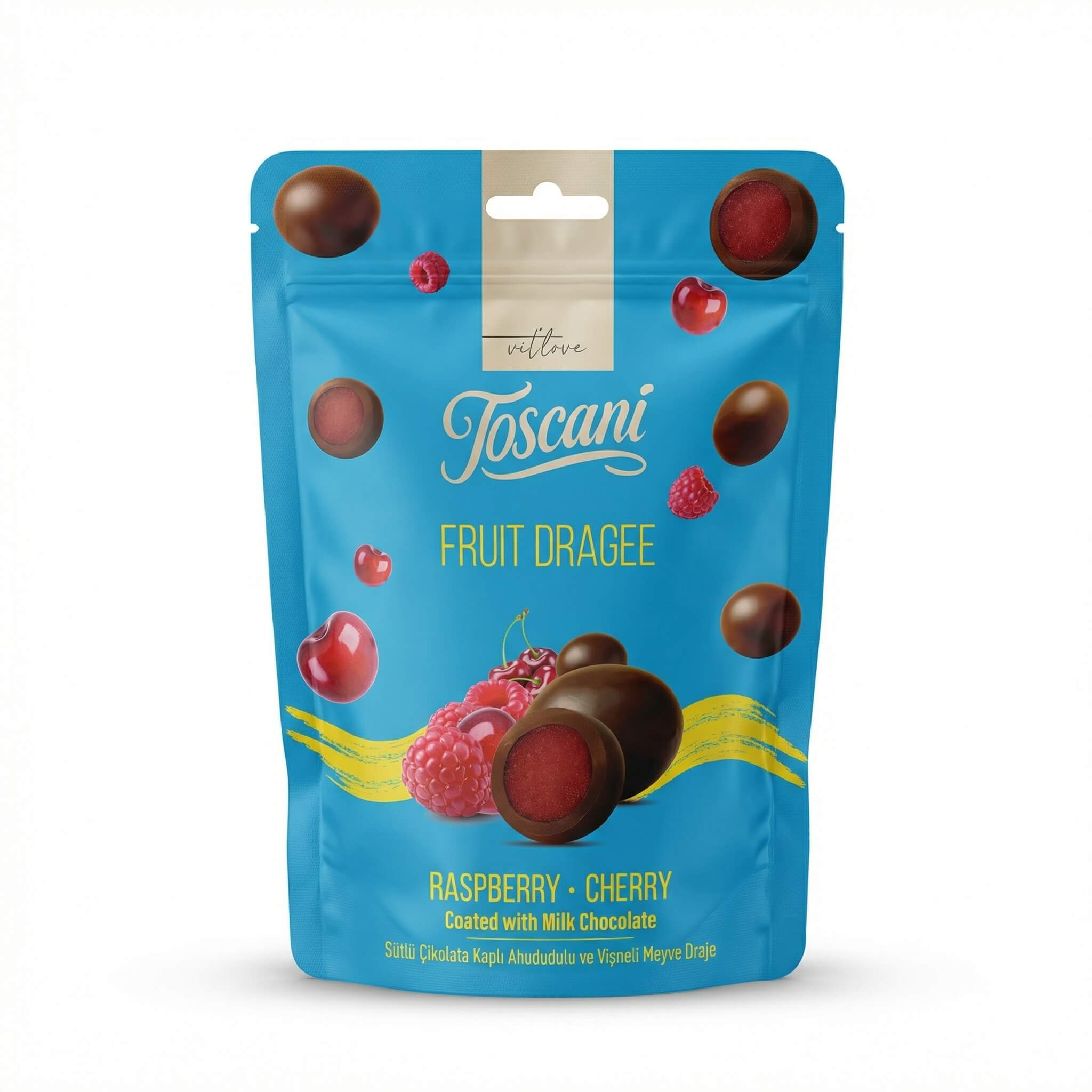 Toscani Fruit Dragee Raspberry & Cherry Coated with Milk Chocolate