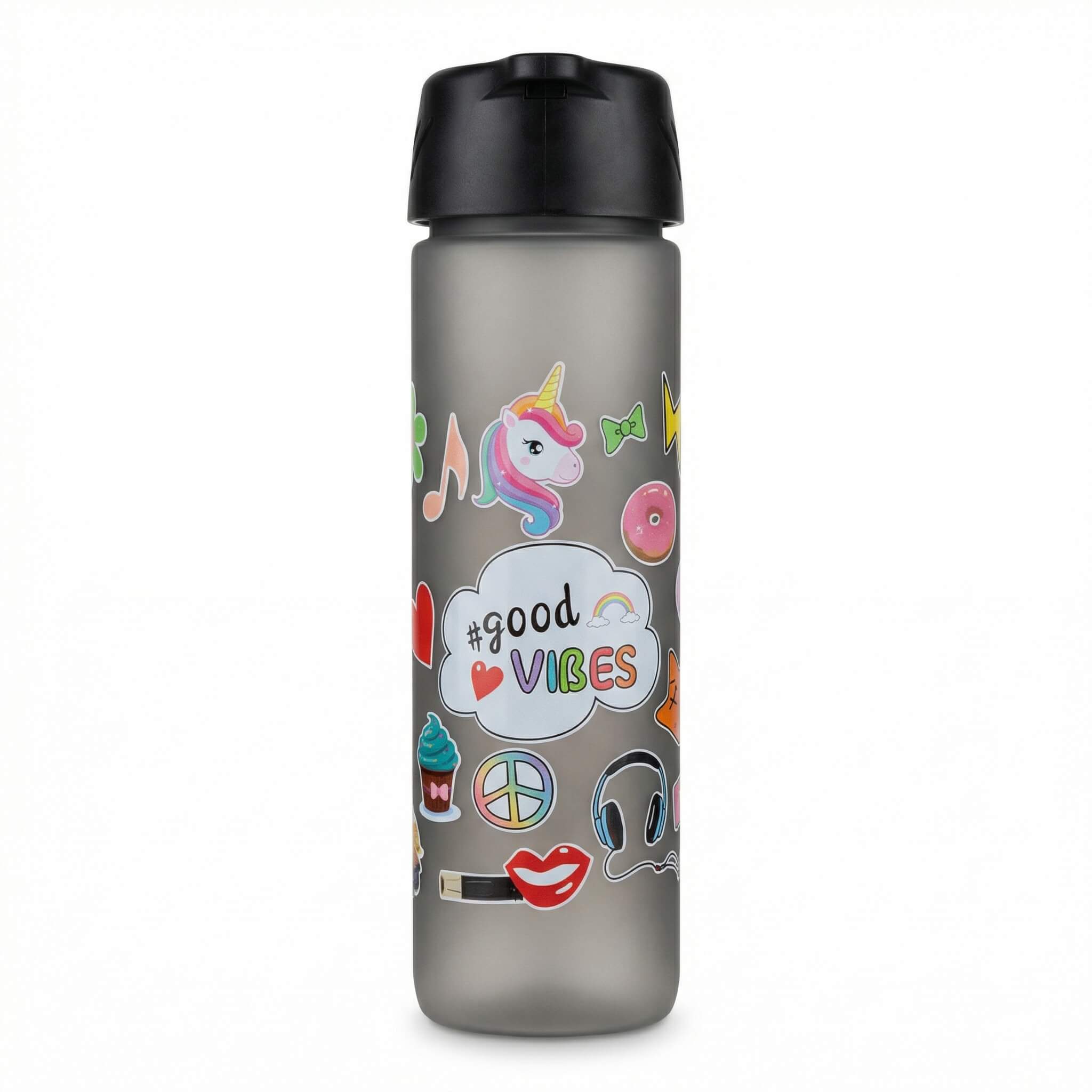 Good Vibes Unicorn Plastic Water Bottle - Grey