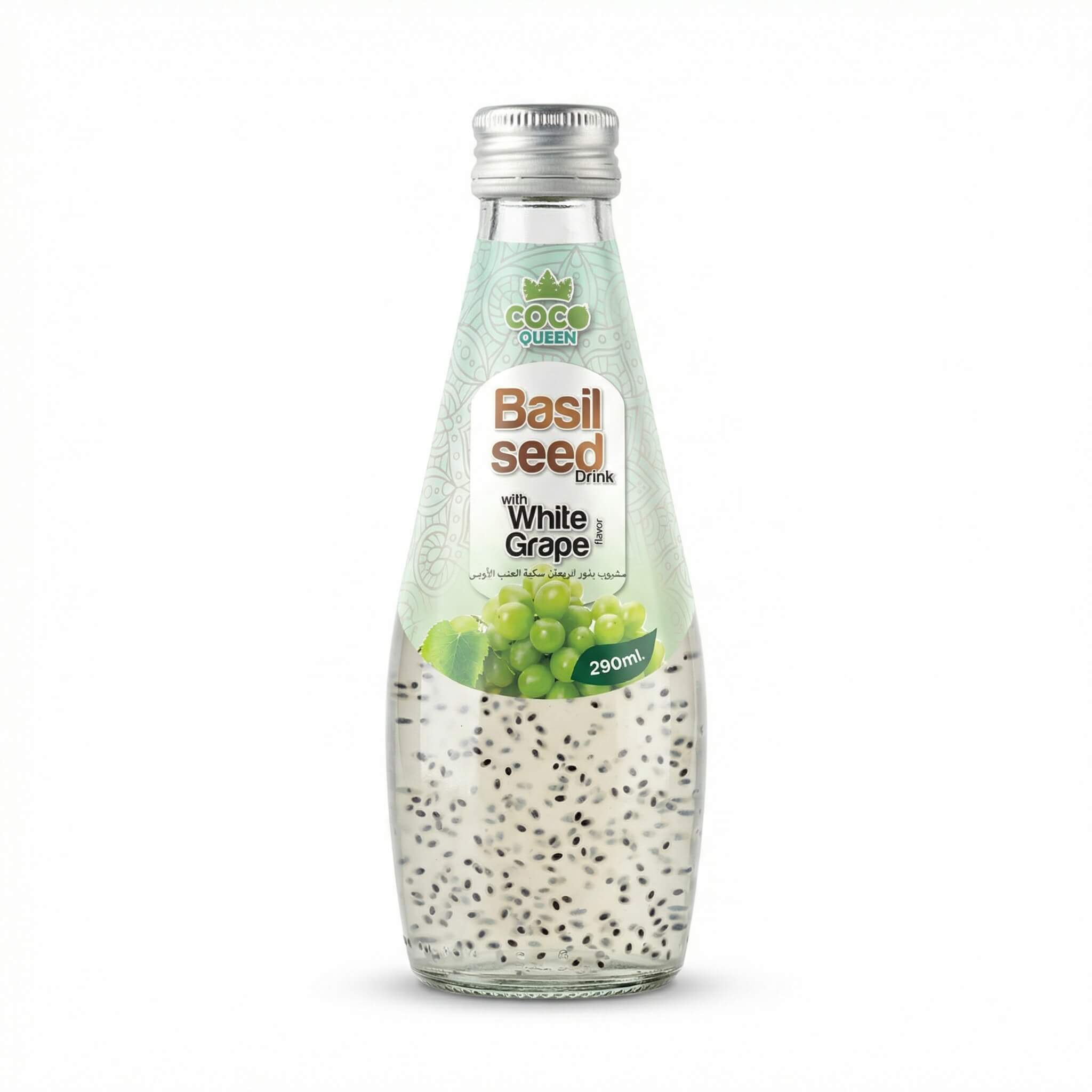 Coco Queen Basil Seed Drink with White Grape Flavor