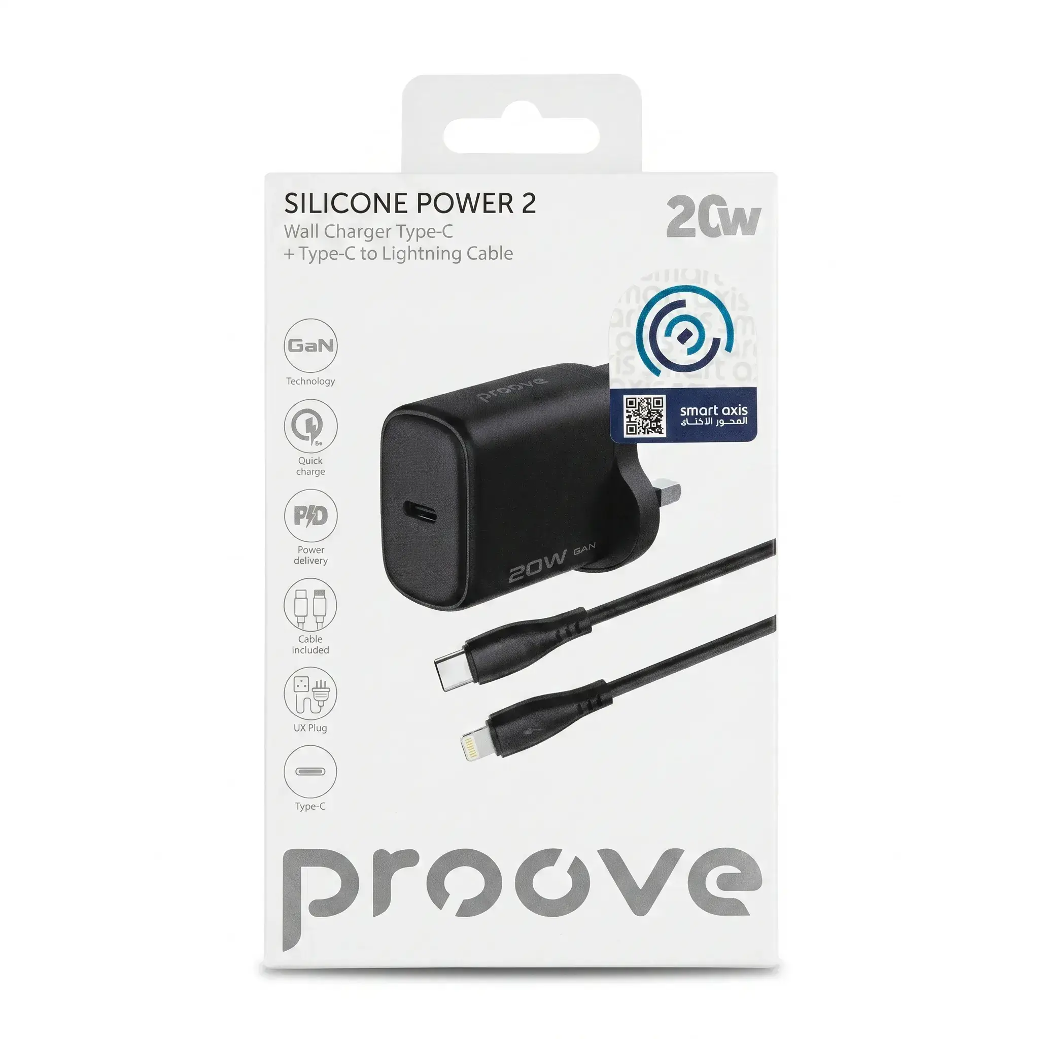 Proove Silicone Power 2 Wall Charger Type-C + Type-C to Lightning Cable 20W