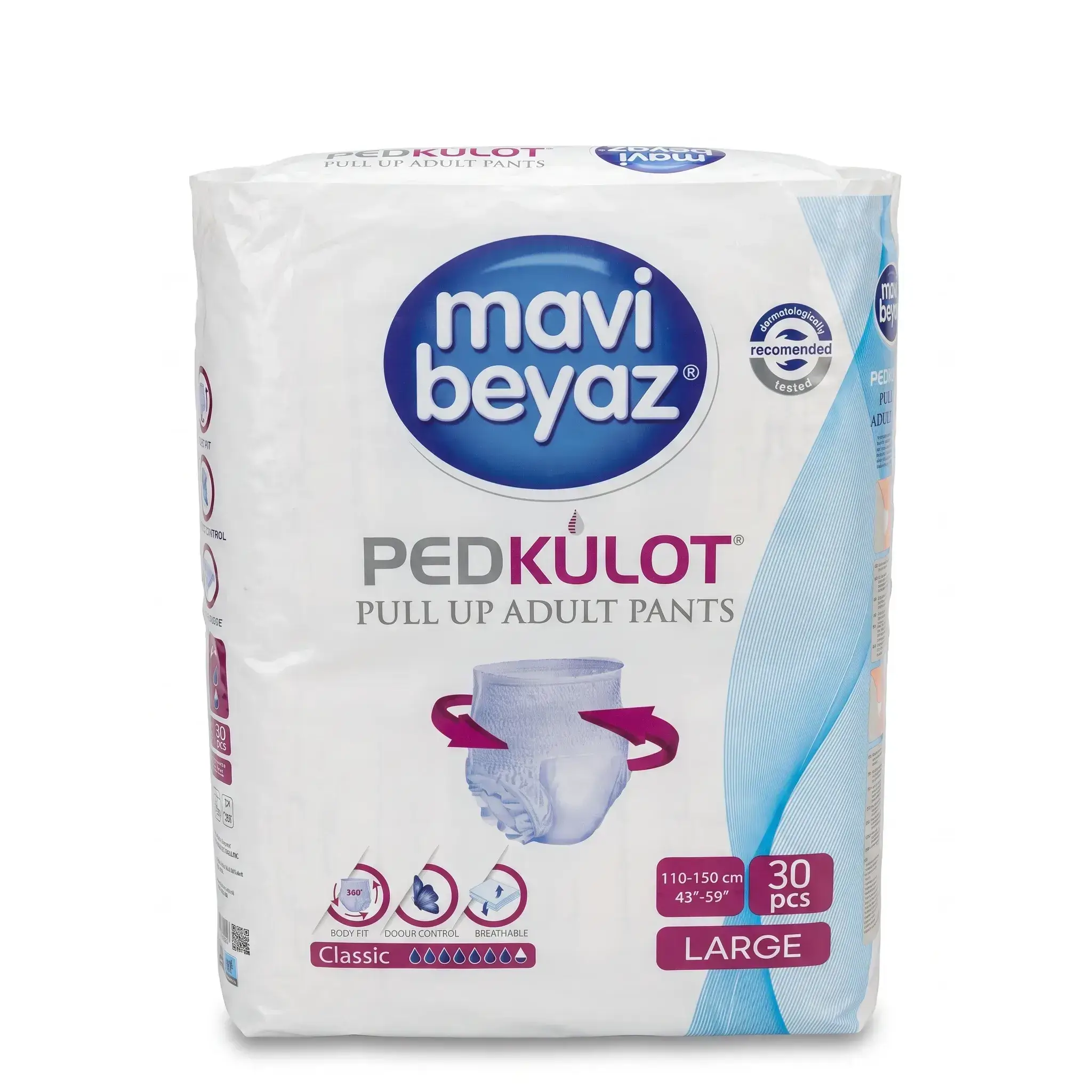 Mavi Beyaz Pedkulot Pull Up Adult Pants Large